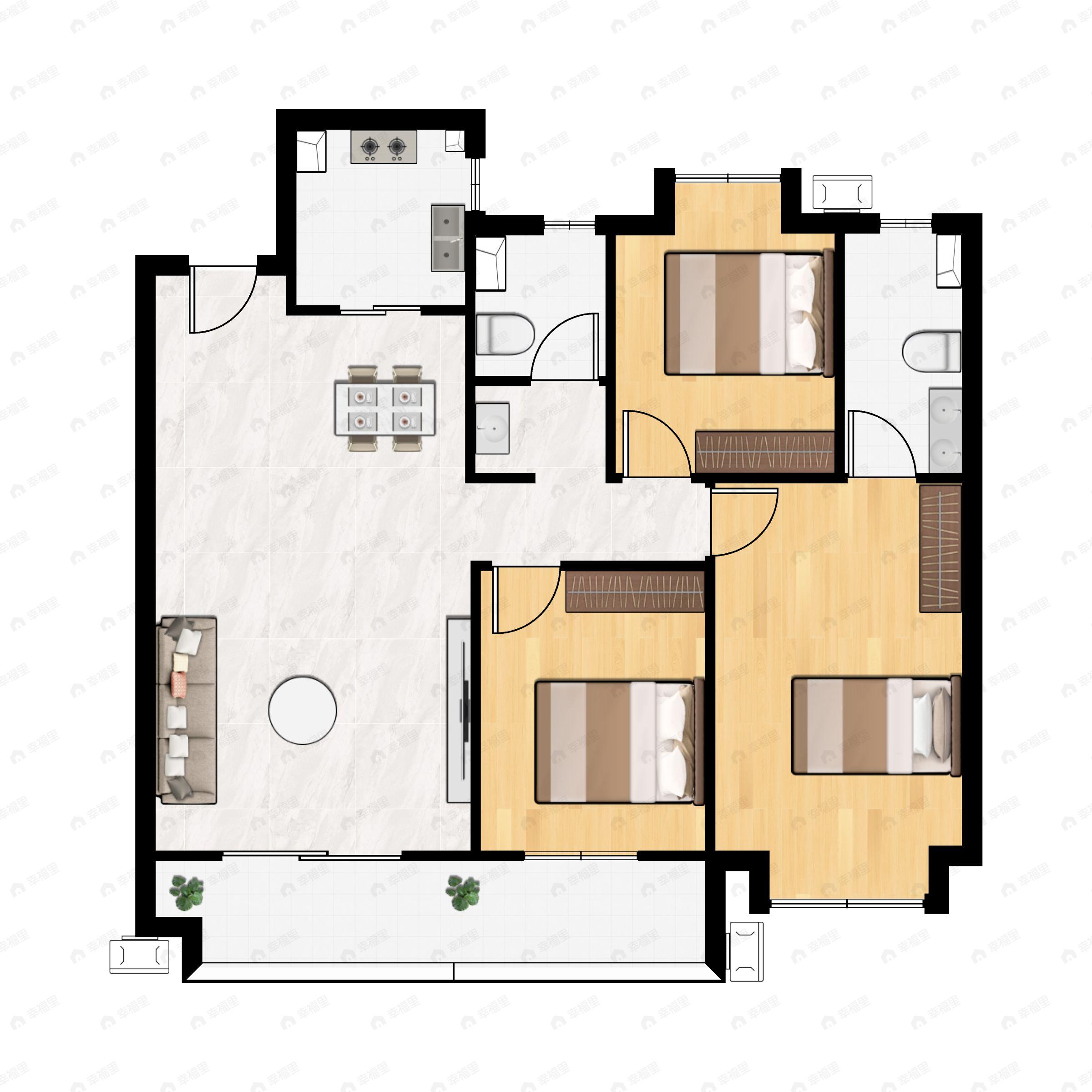 钢旅蓝郡3室2厅2卫户型图