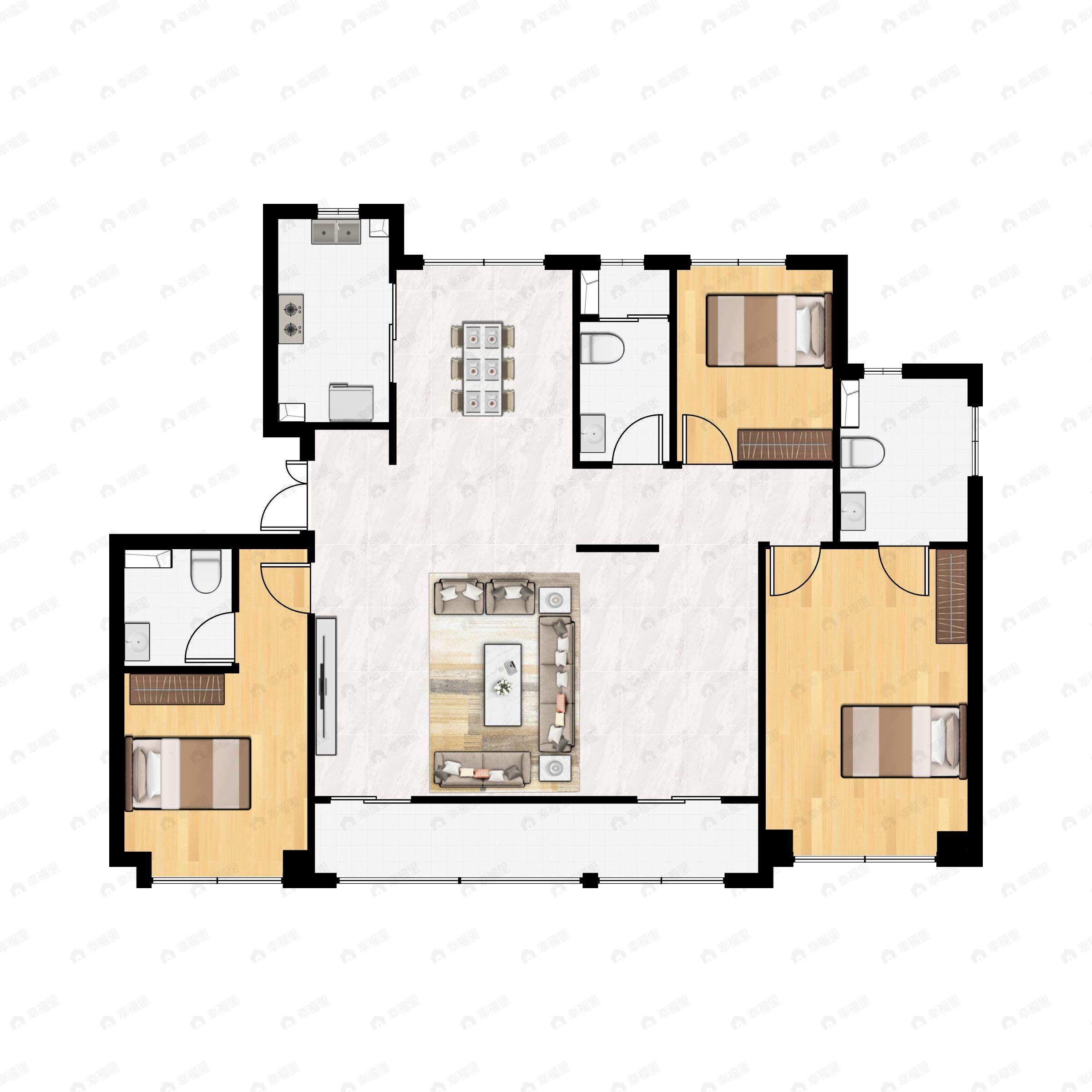 4室2厅3卫建面175平南|北户型图