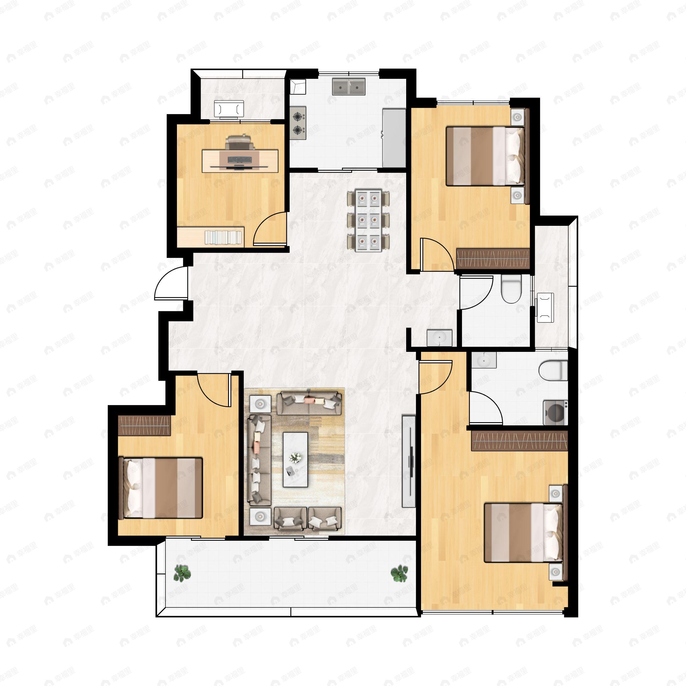 4室2厅2卫建面120平南户型图