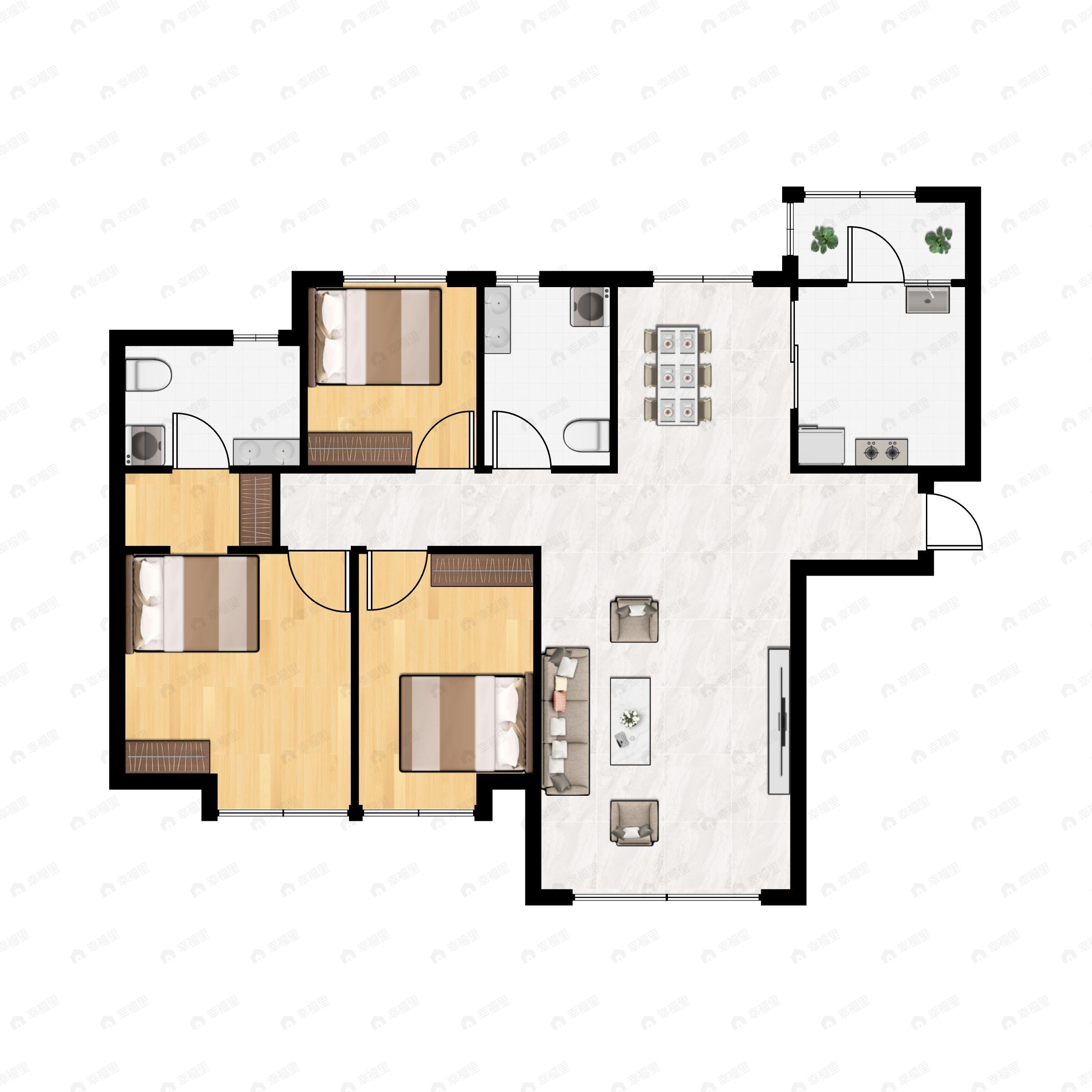 3室2厅2卫建面116平南户型图
