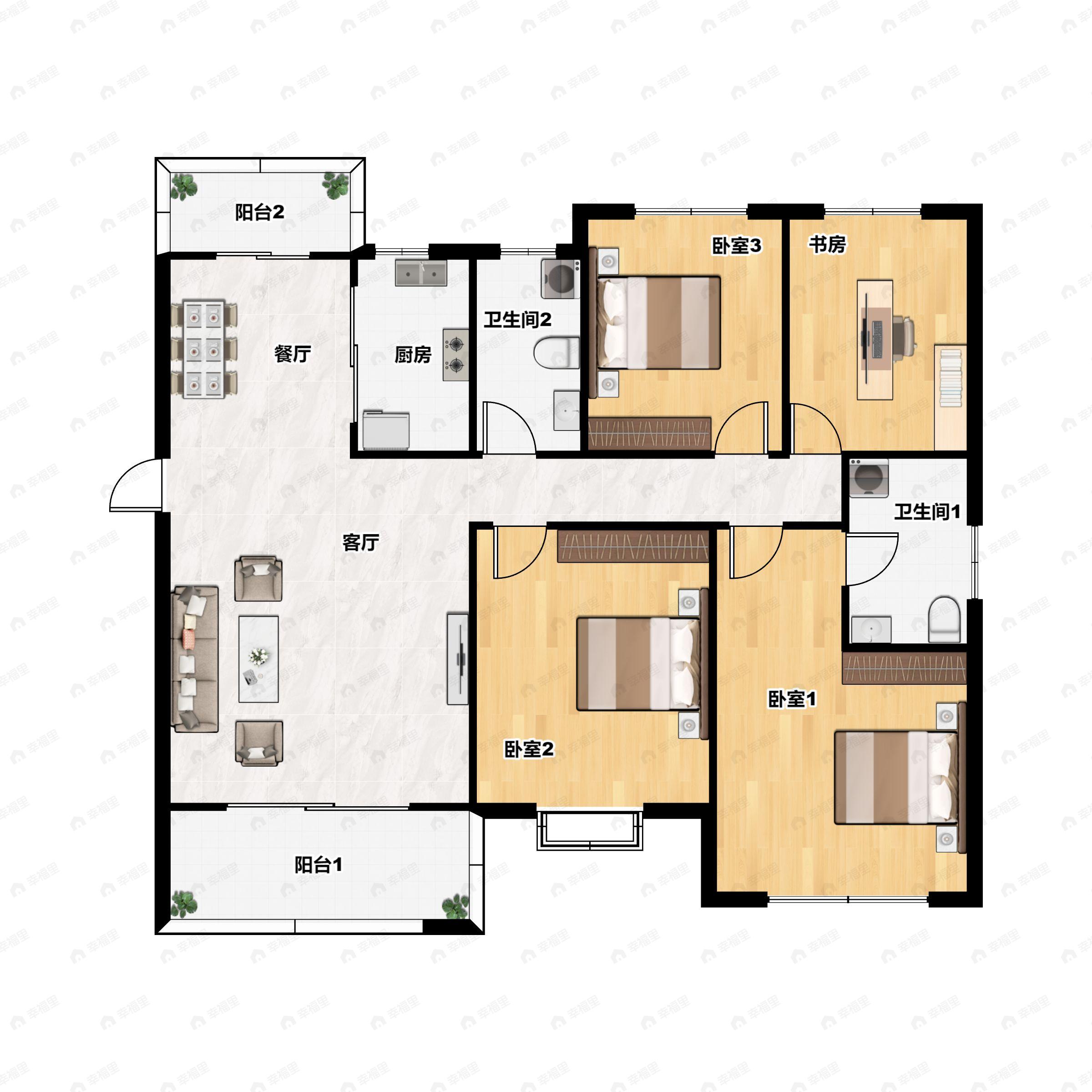 4室2厅2卫建面154平南|北户型图