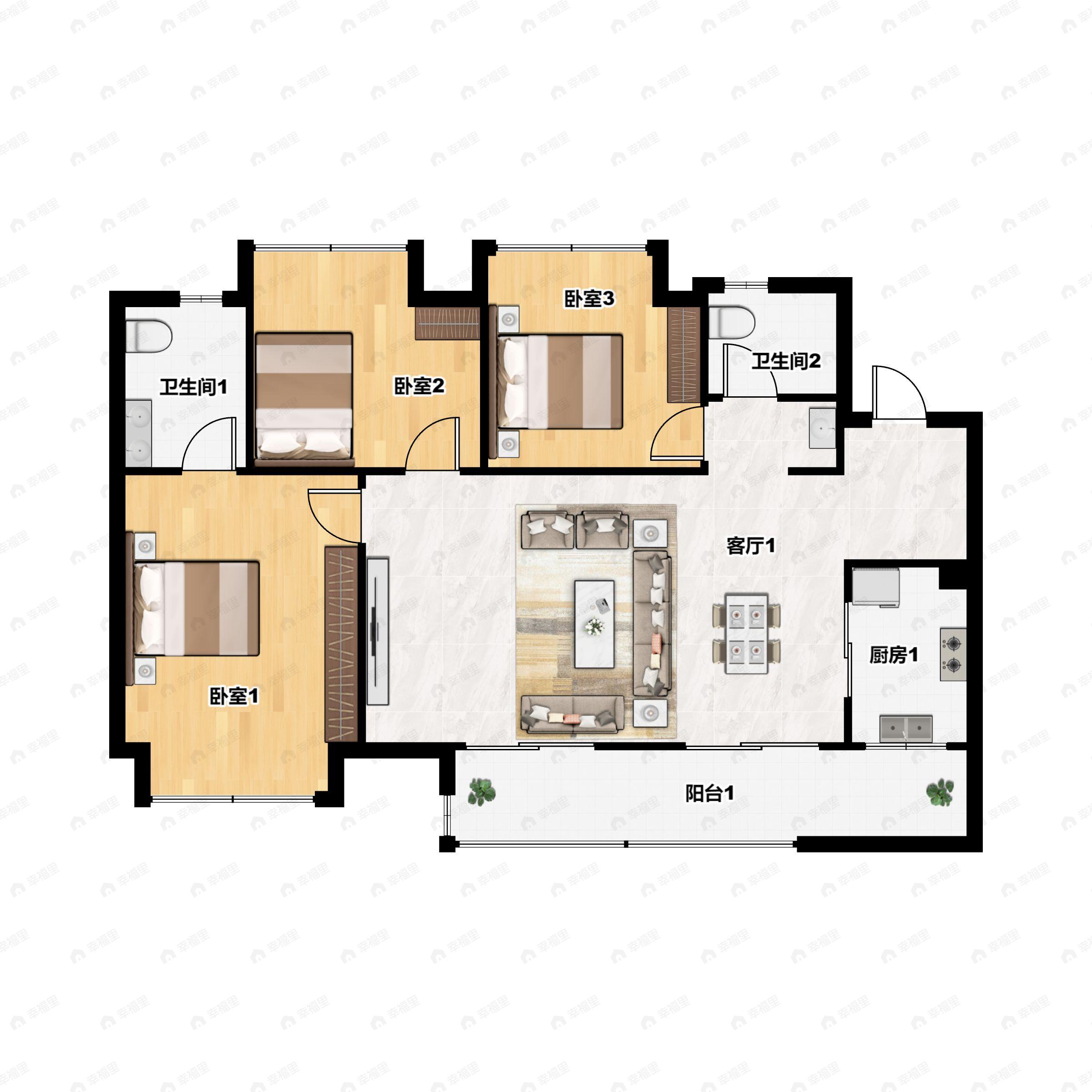 3室2厅2卫建面99平户型图