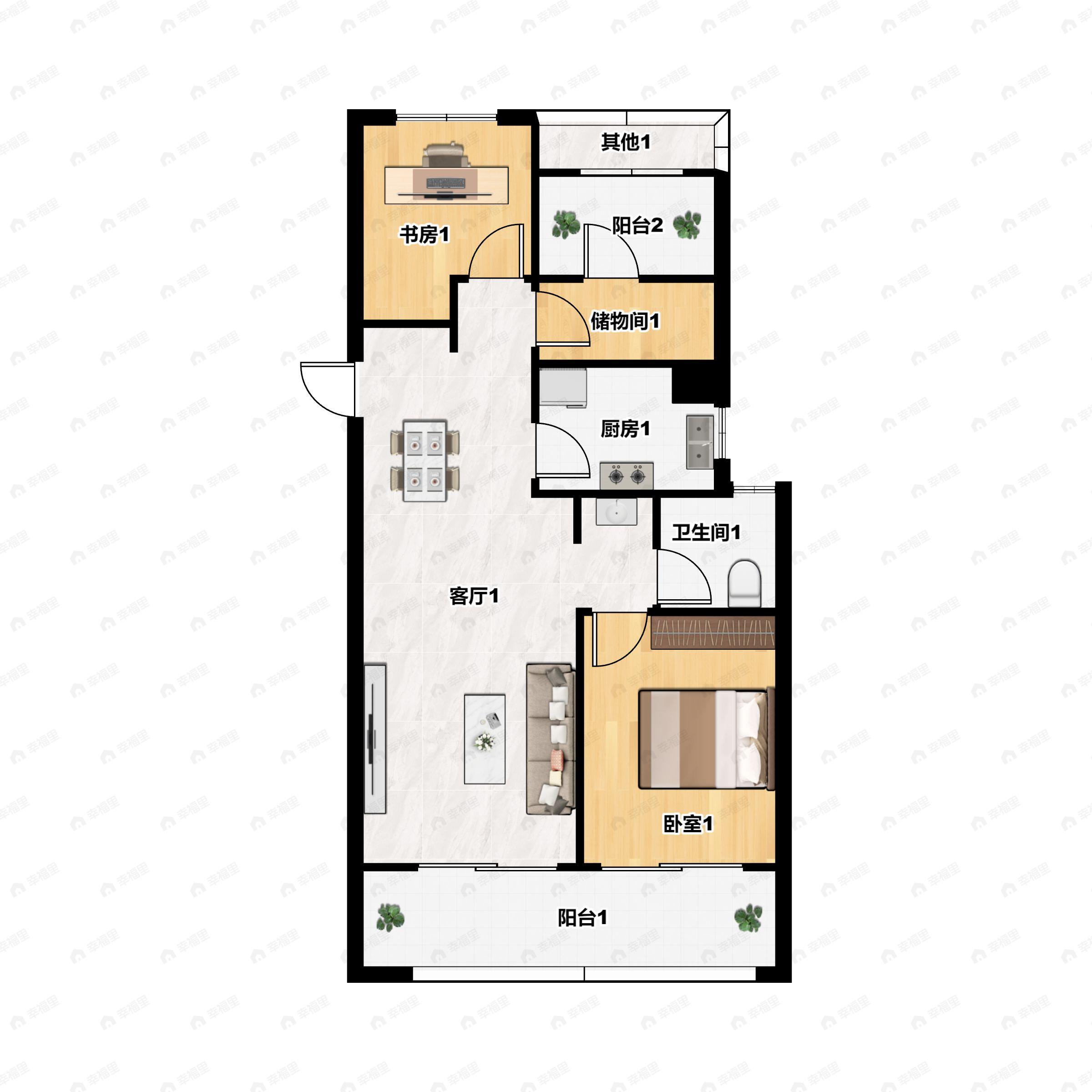 2室2厅1卫建面89平户型图