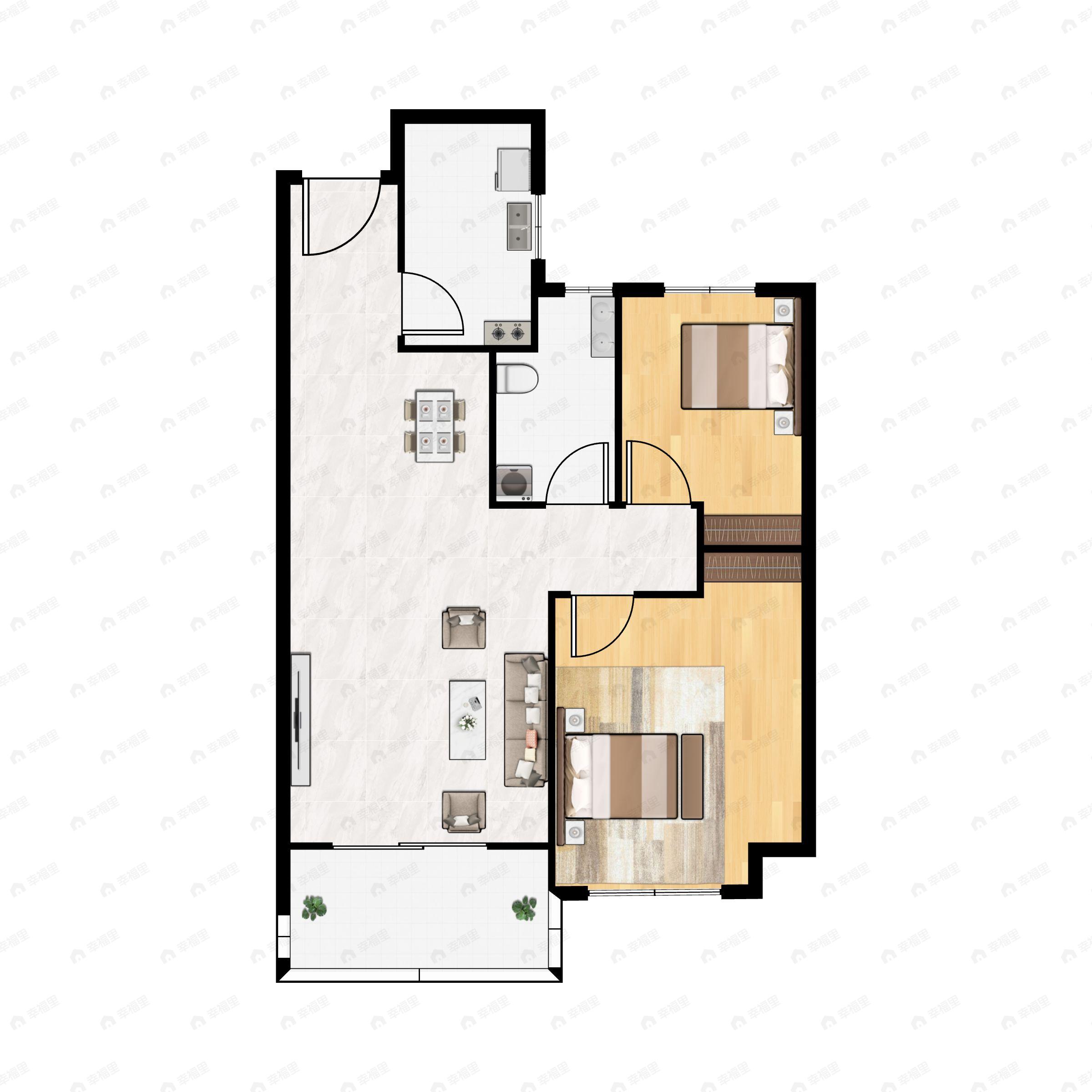 2室2厅1卫建面79平户型图