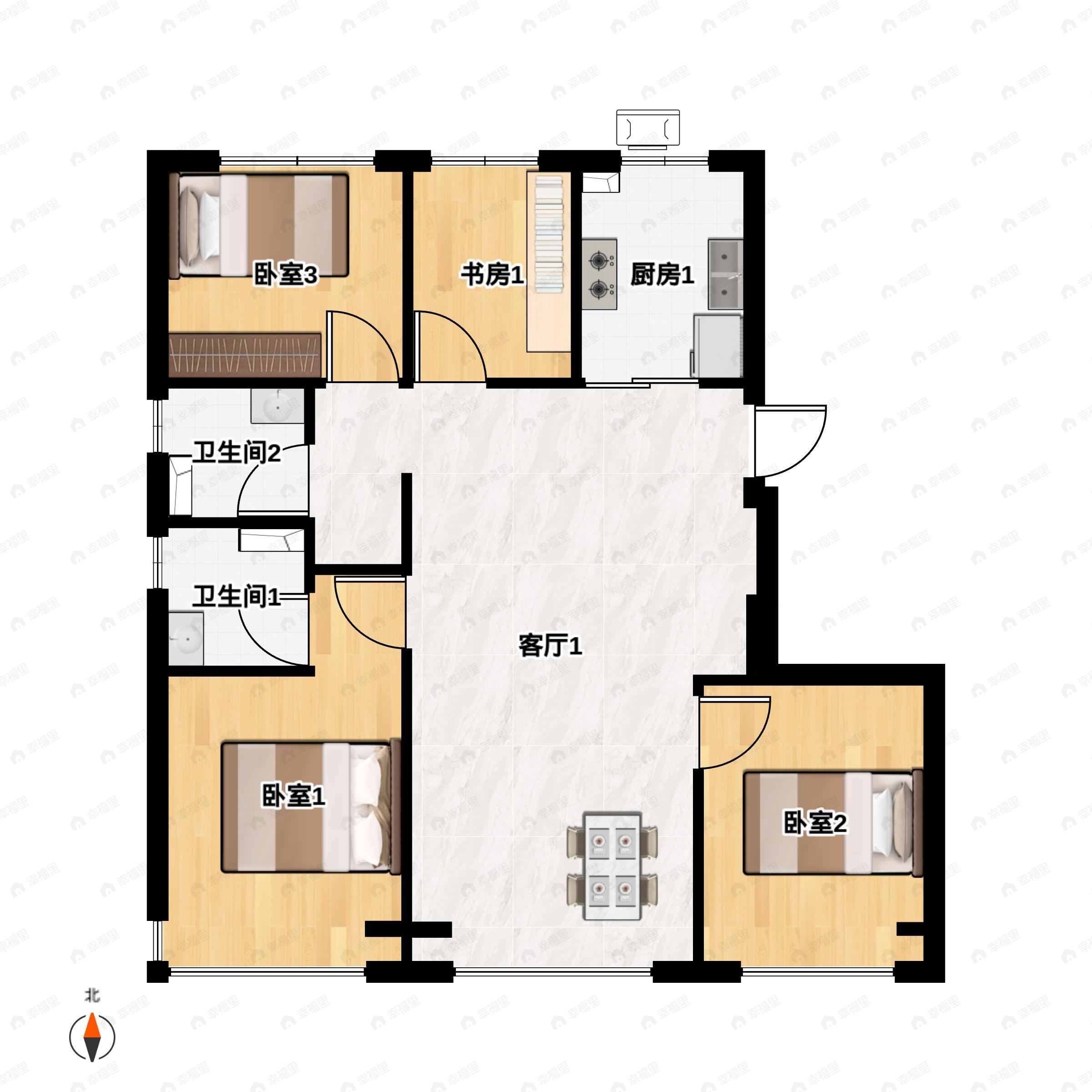 4室2厅2卫建面121平户型图