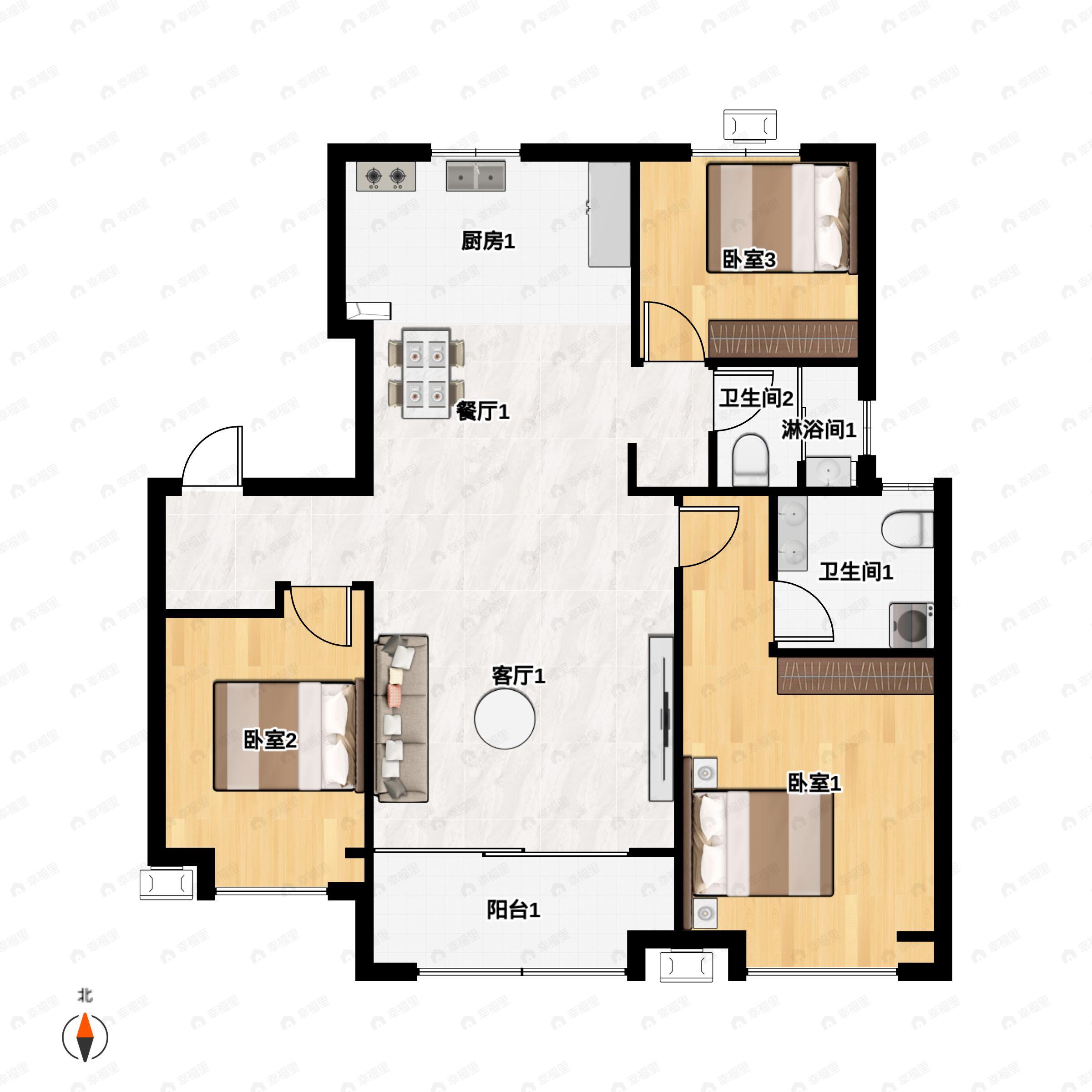 3室2厅2卫建面120平户型图