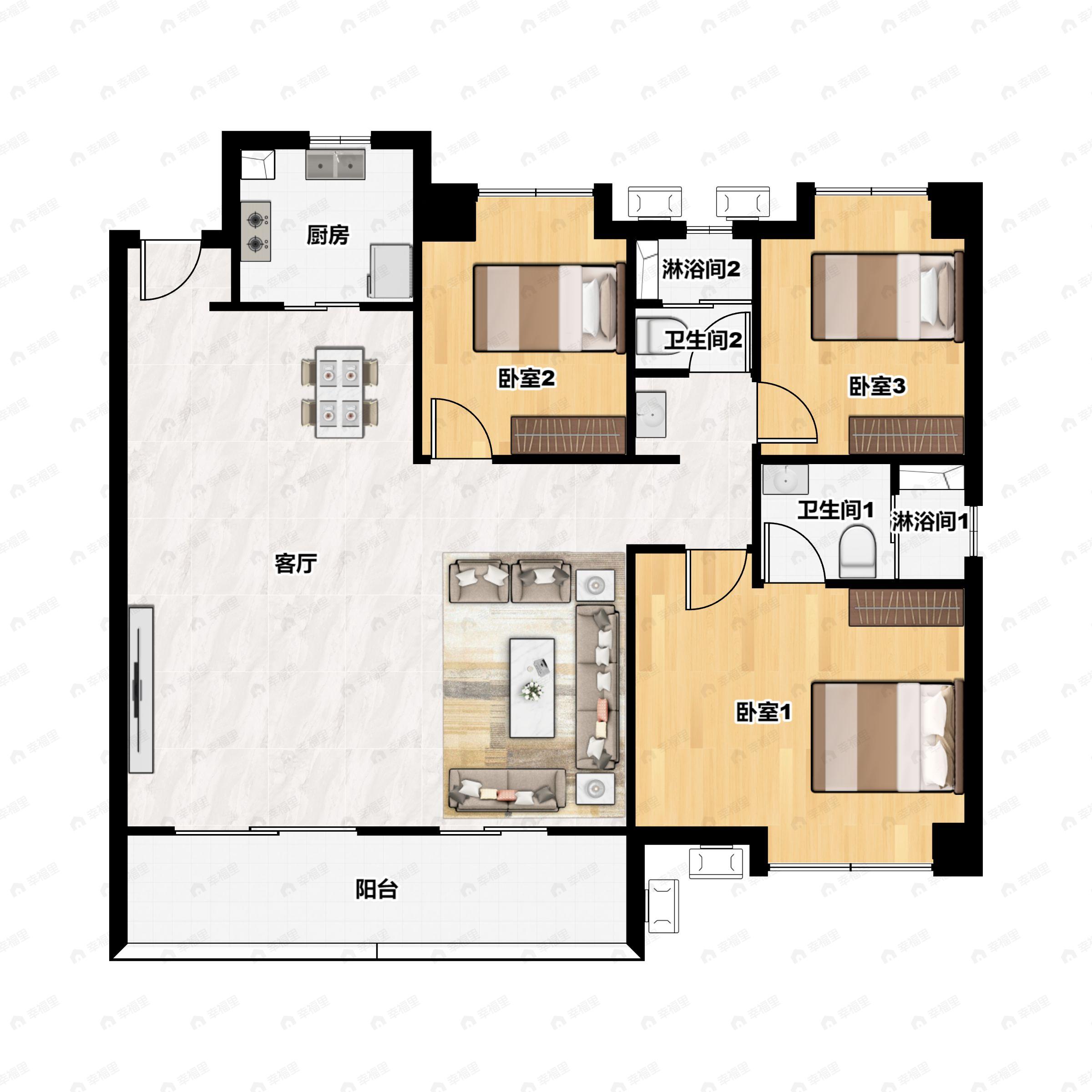 3室2厅2卫建面140平户型图