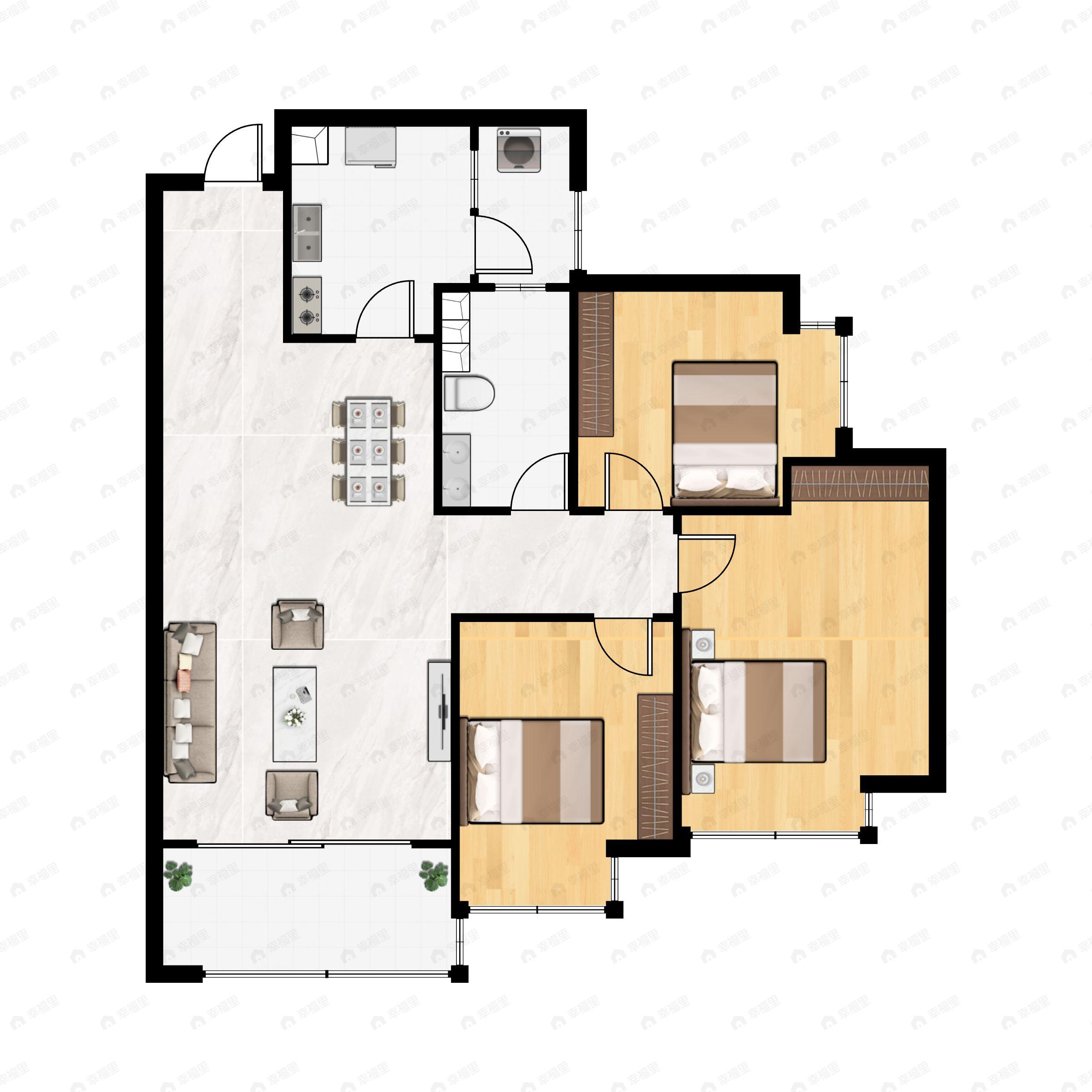 3室2厅1卫建面92平户型图