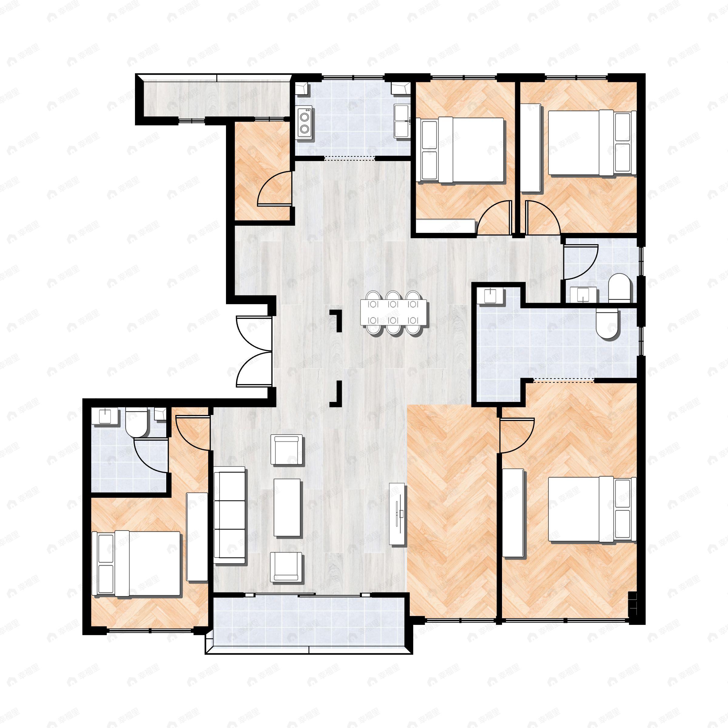 5室2厅3卫建面225平南户型图