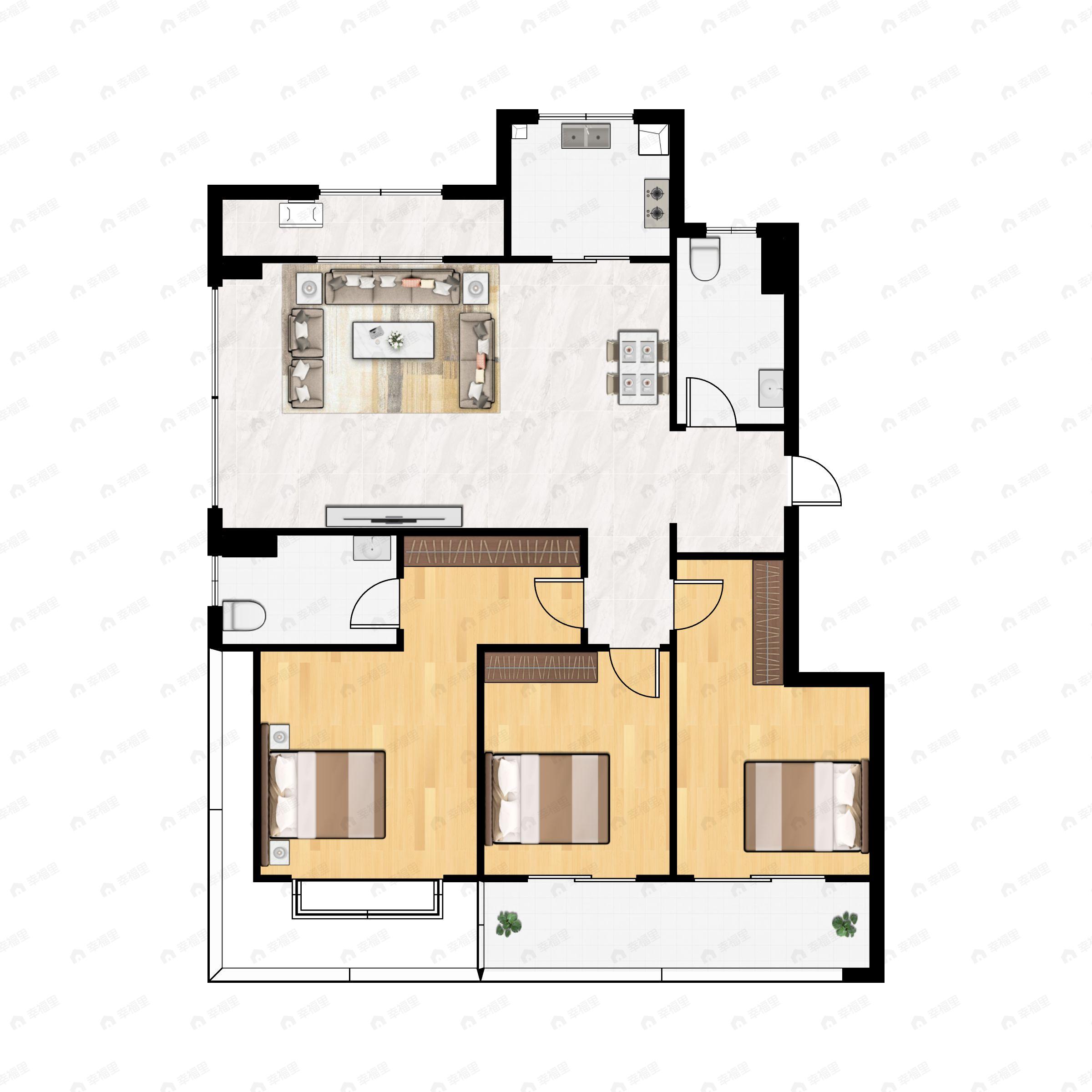 3室2厅2卫建面117平北|南户型图