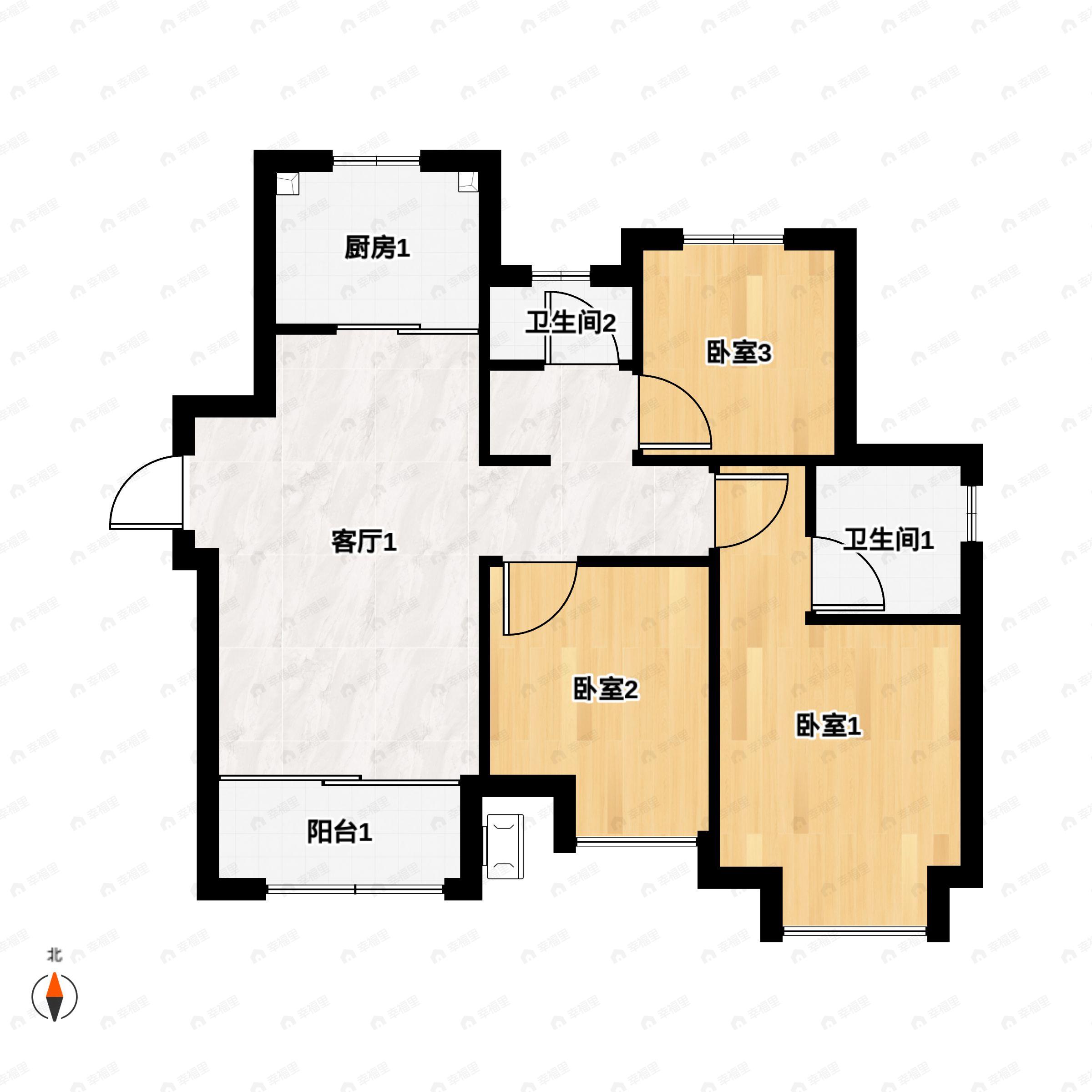 3室2厅2卫建面87平南户型图