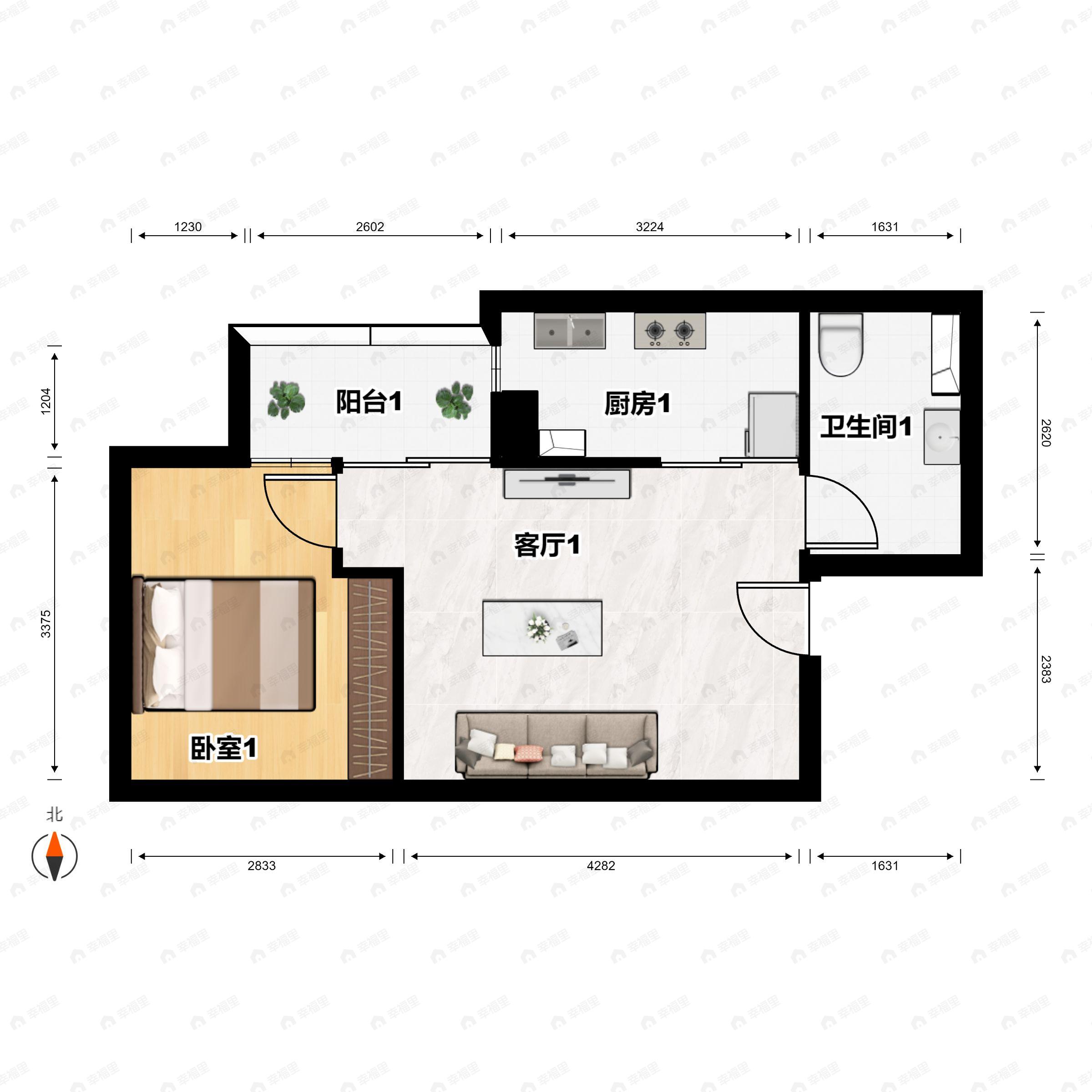 1室1厅1卫建面50平户型图
