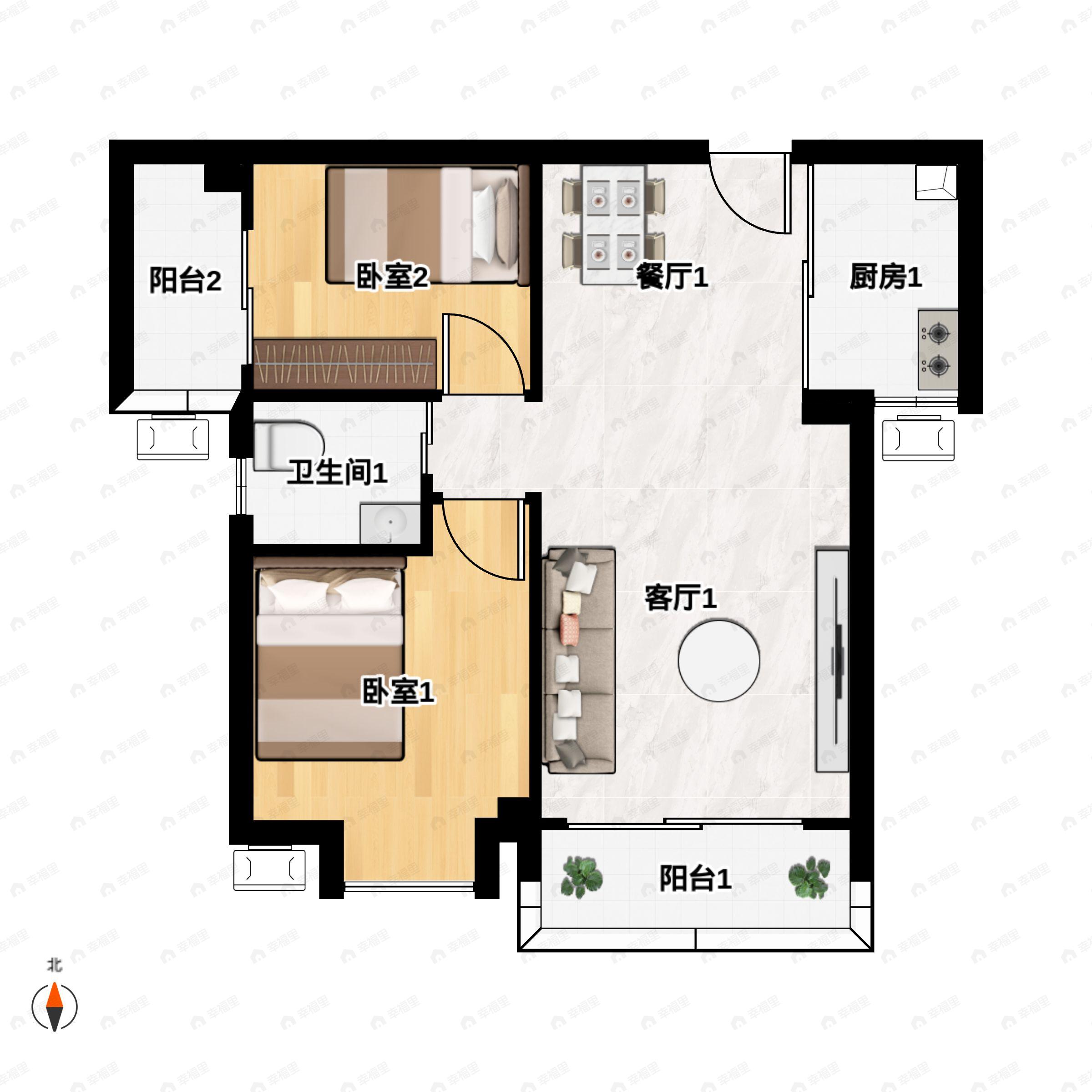 2室2厅1卫建面81平户型图