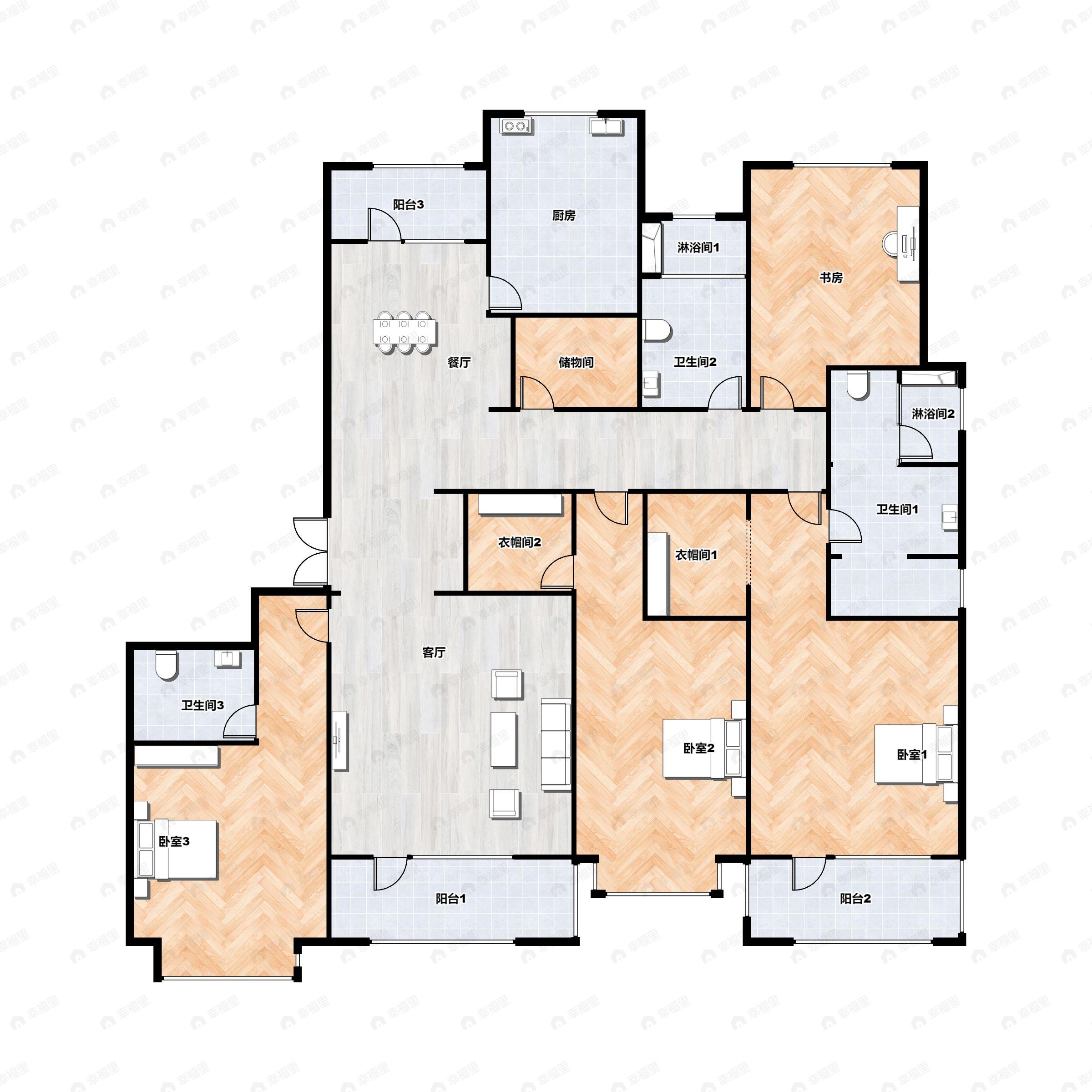 4室2厅3卫建面224平户型图