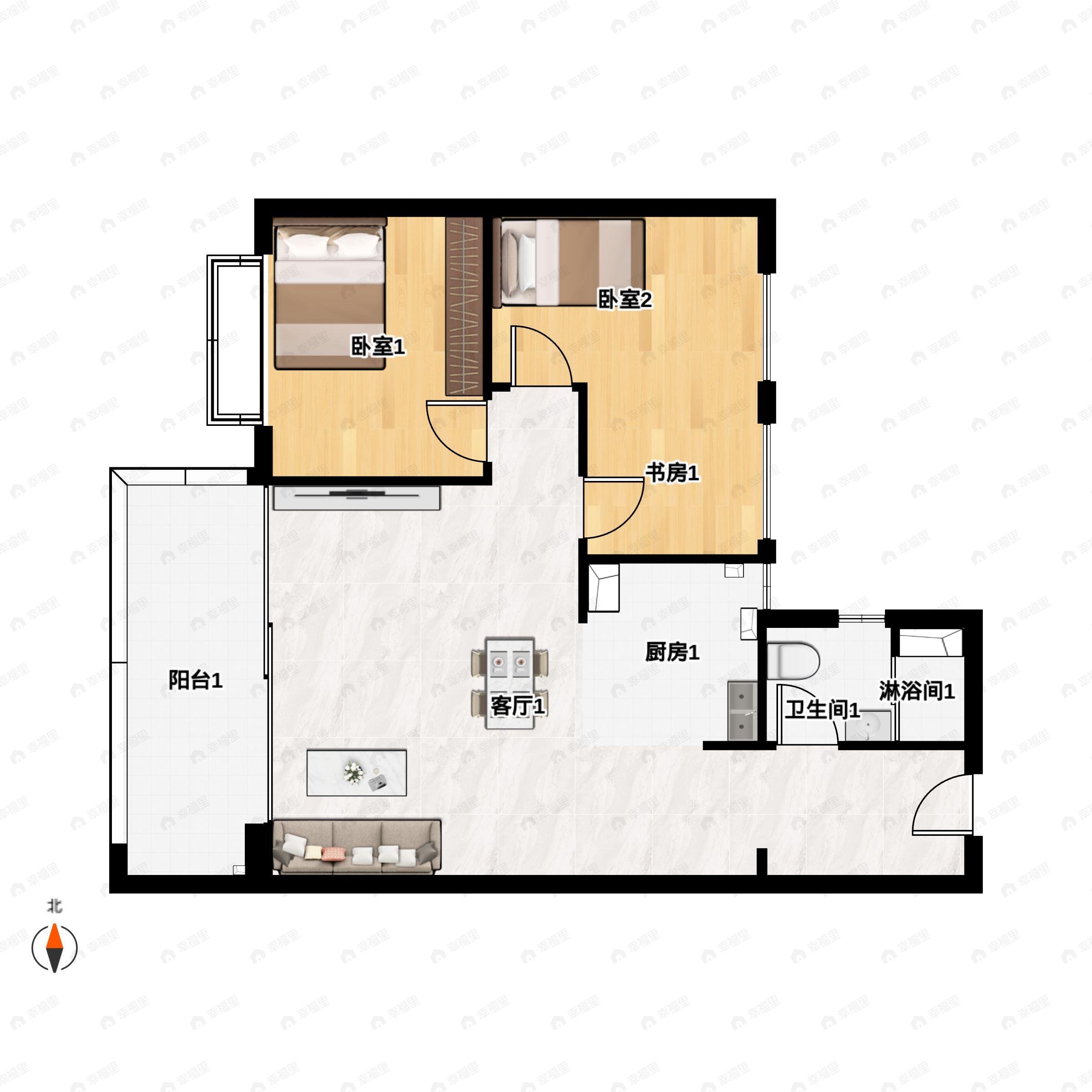 3室2厅1卫建面95平户型图