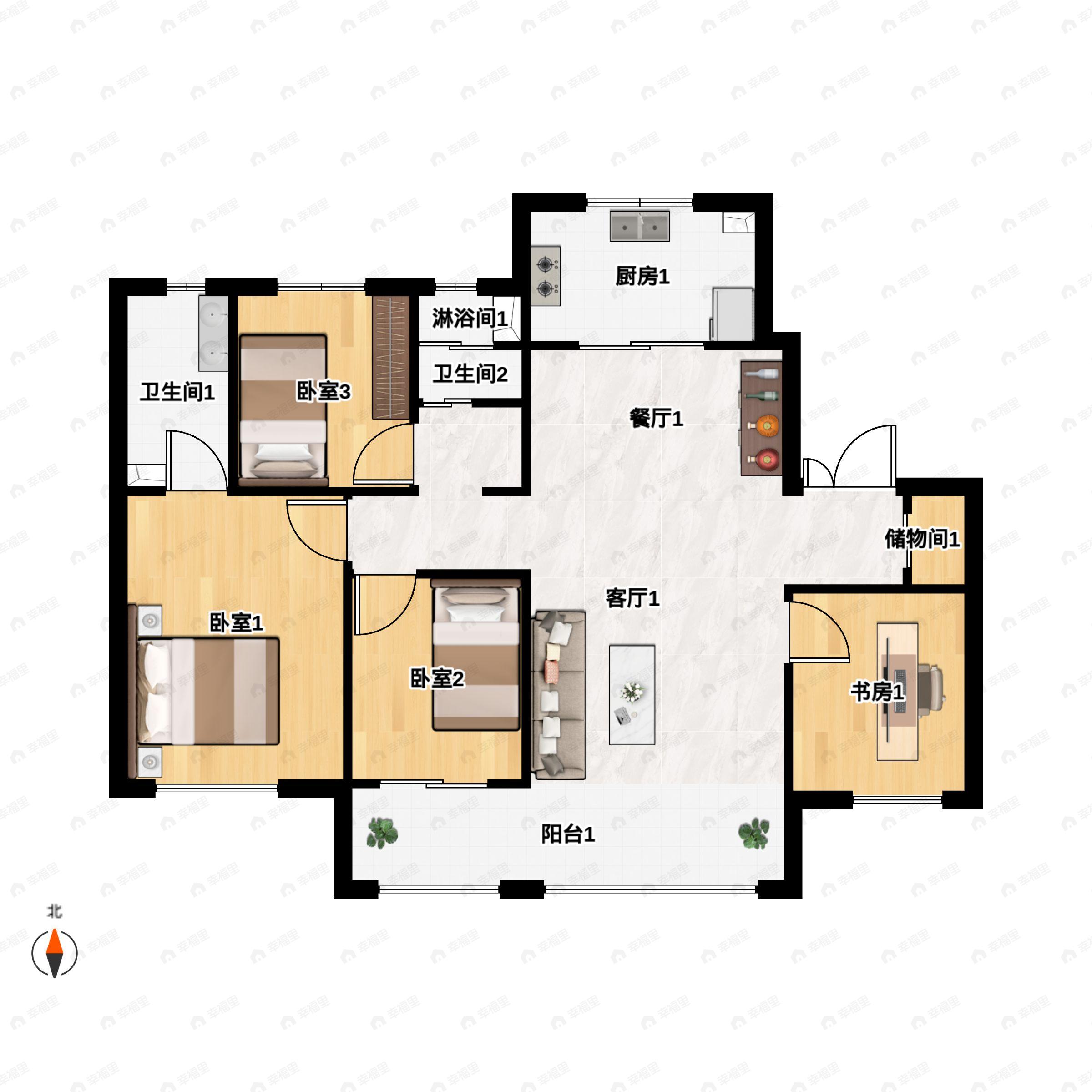 4室2厅2卫建面137平户型图