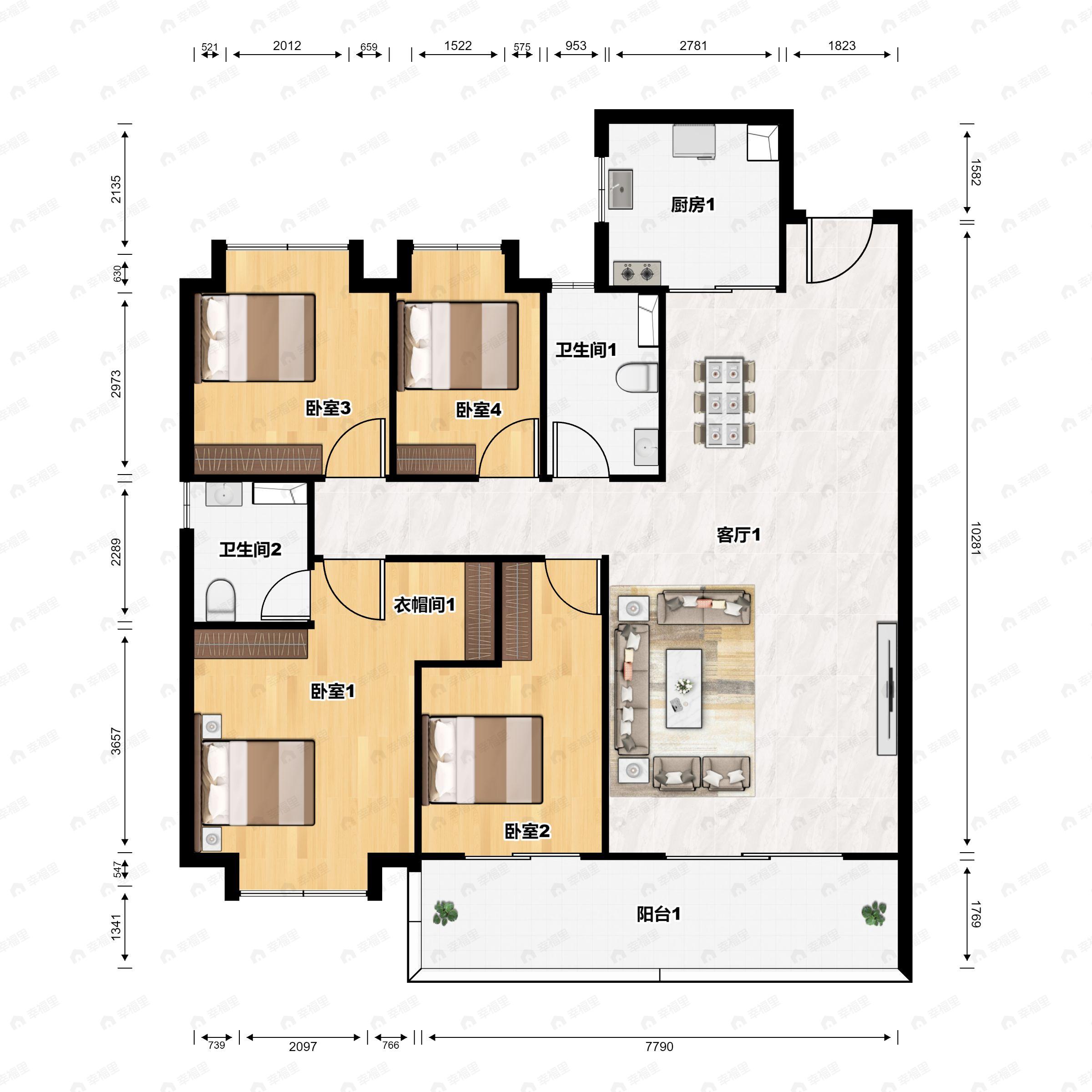 碧桂园云南映象云彩4室2厅2卫户型图