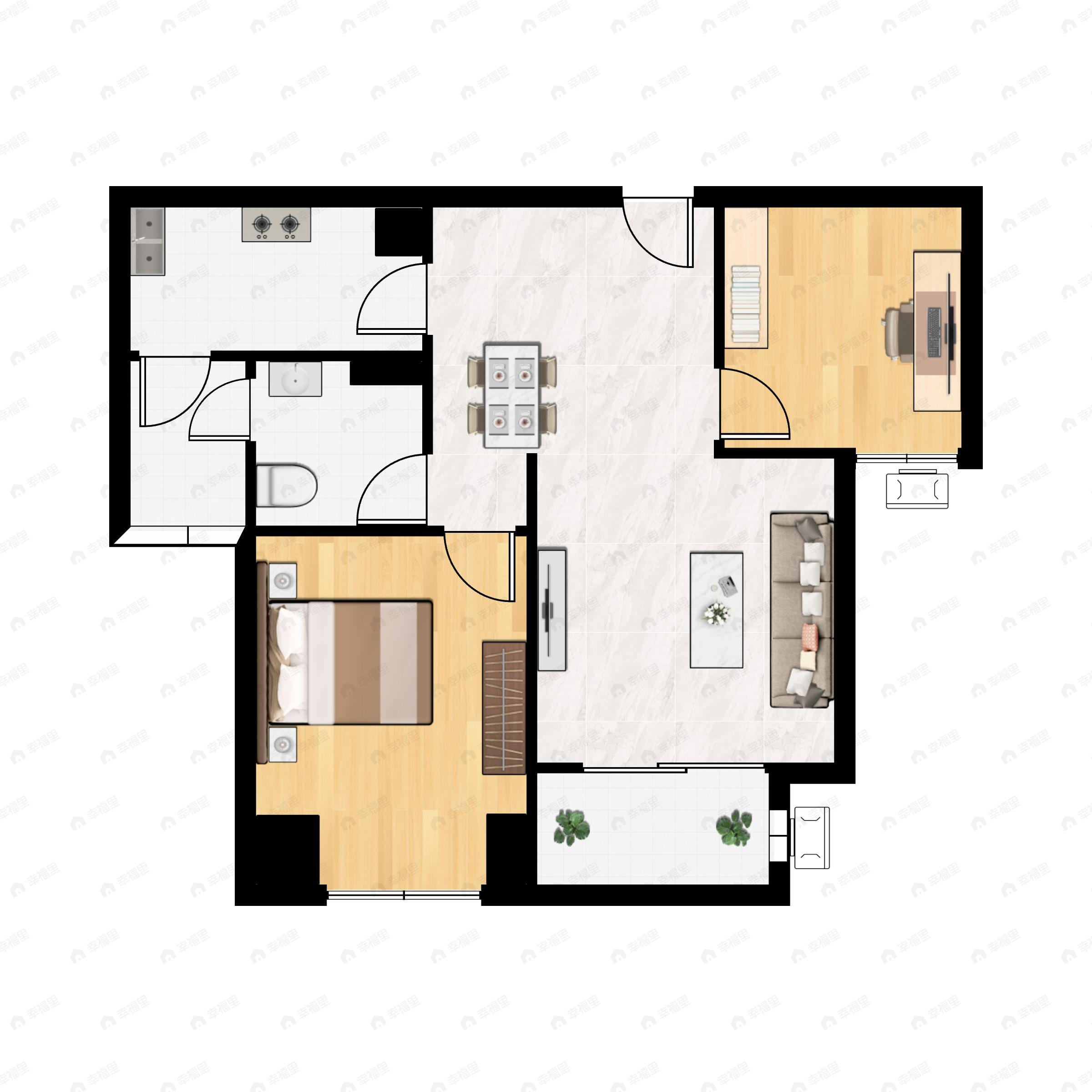 龙湖嘉天下2室1厅1卫户型图