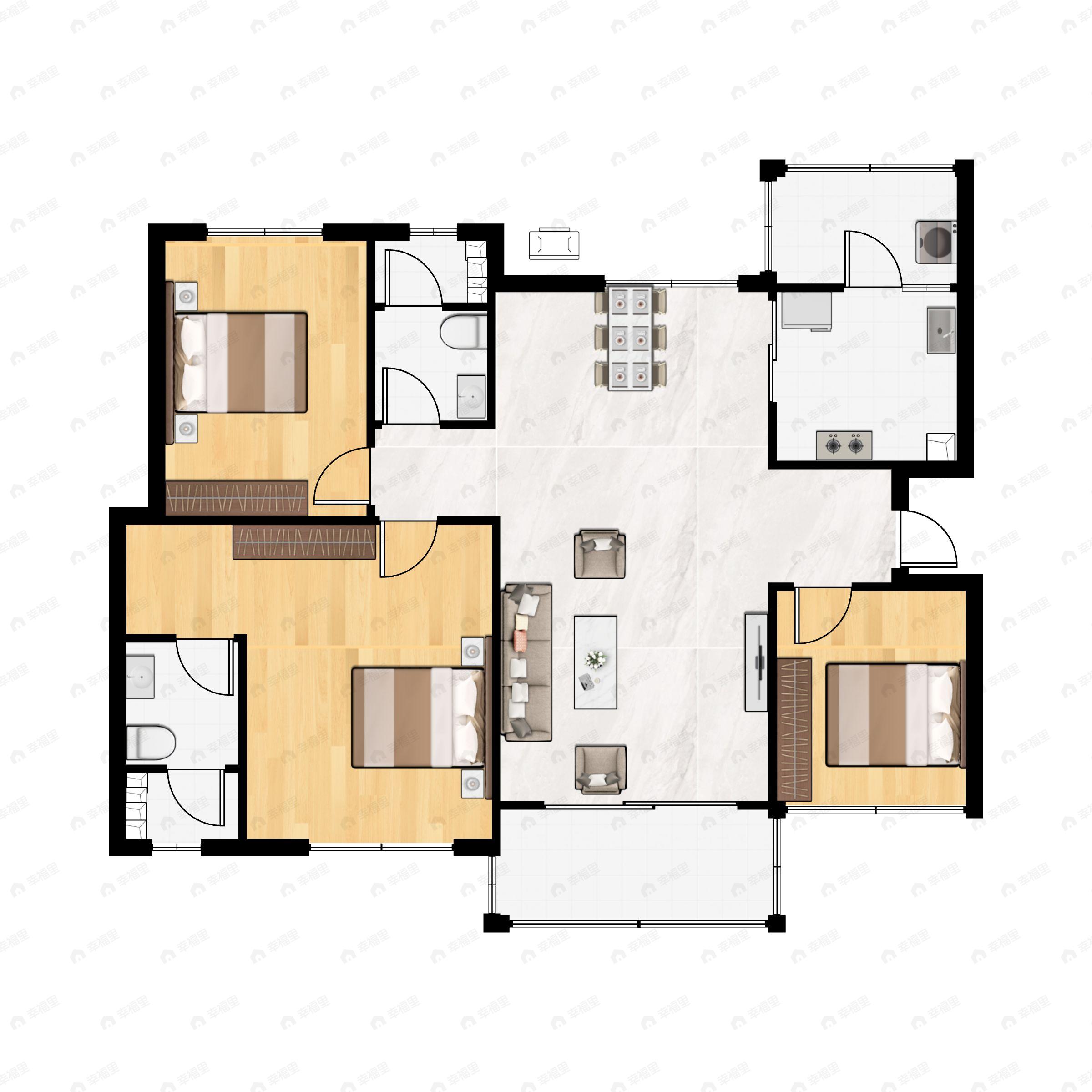 3室2厅2卫建面101平户型图