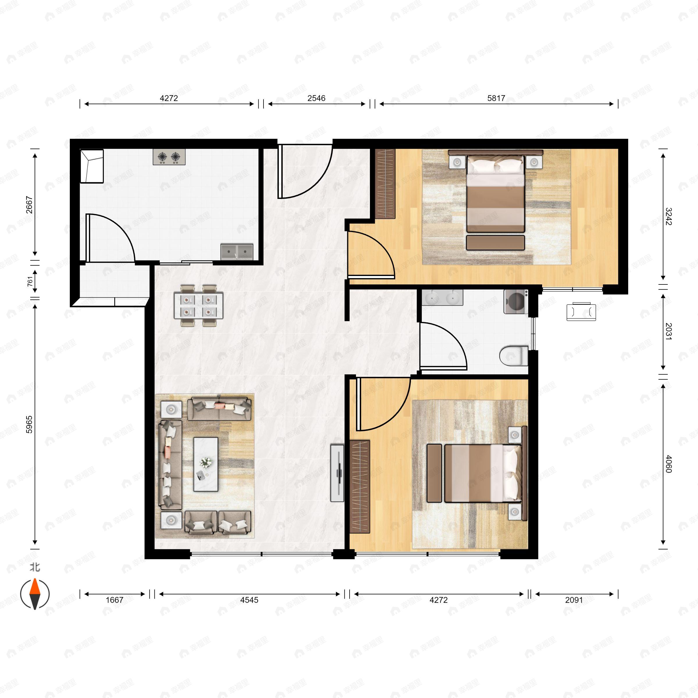 2室2厅1卫建面83平户型图