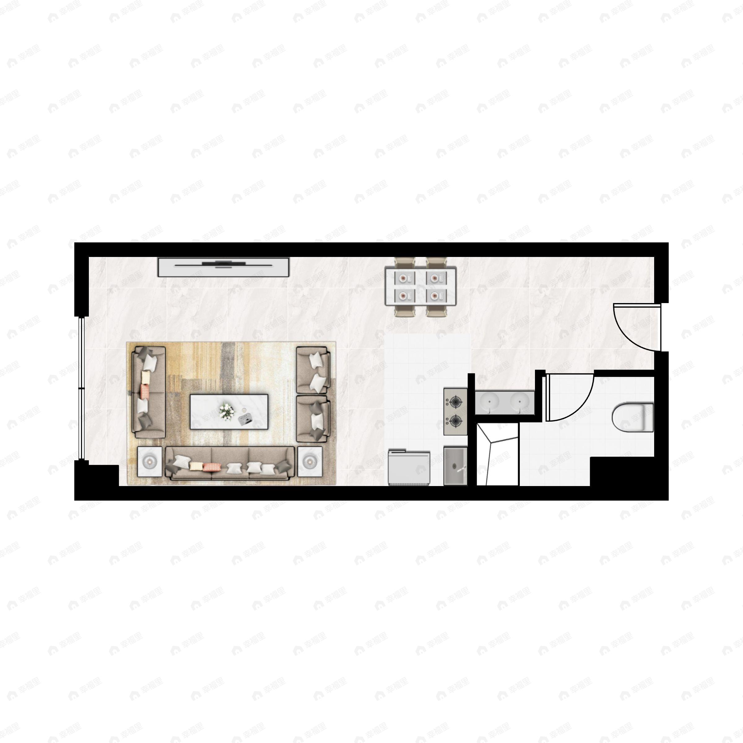 1室1厅1卫建面37m²西户型图