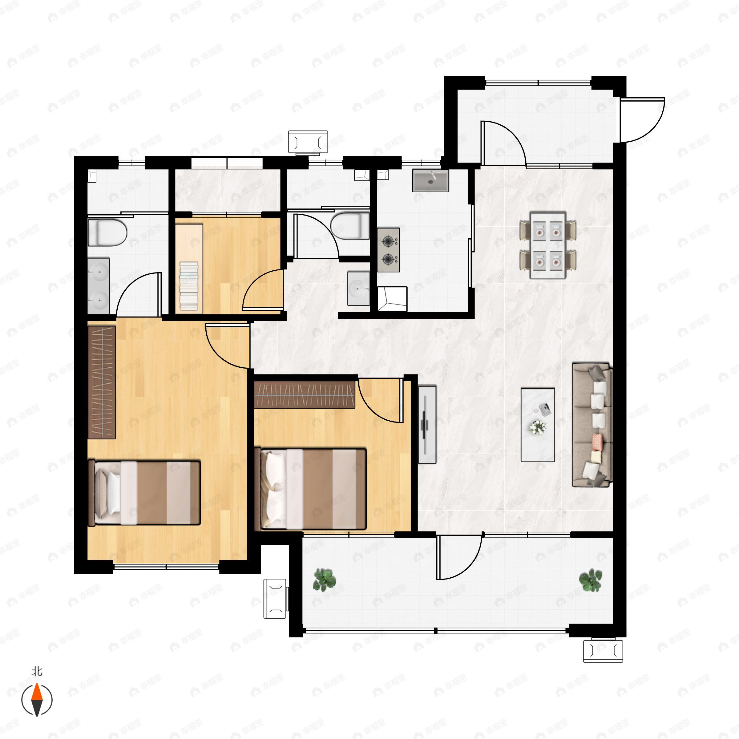 3室2厅2卫建面116m²南户型图