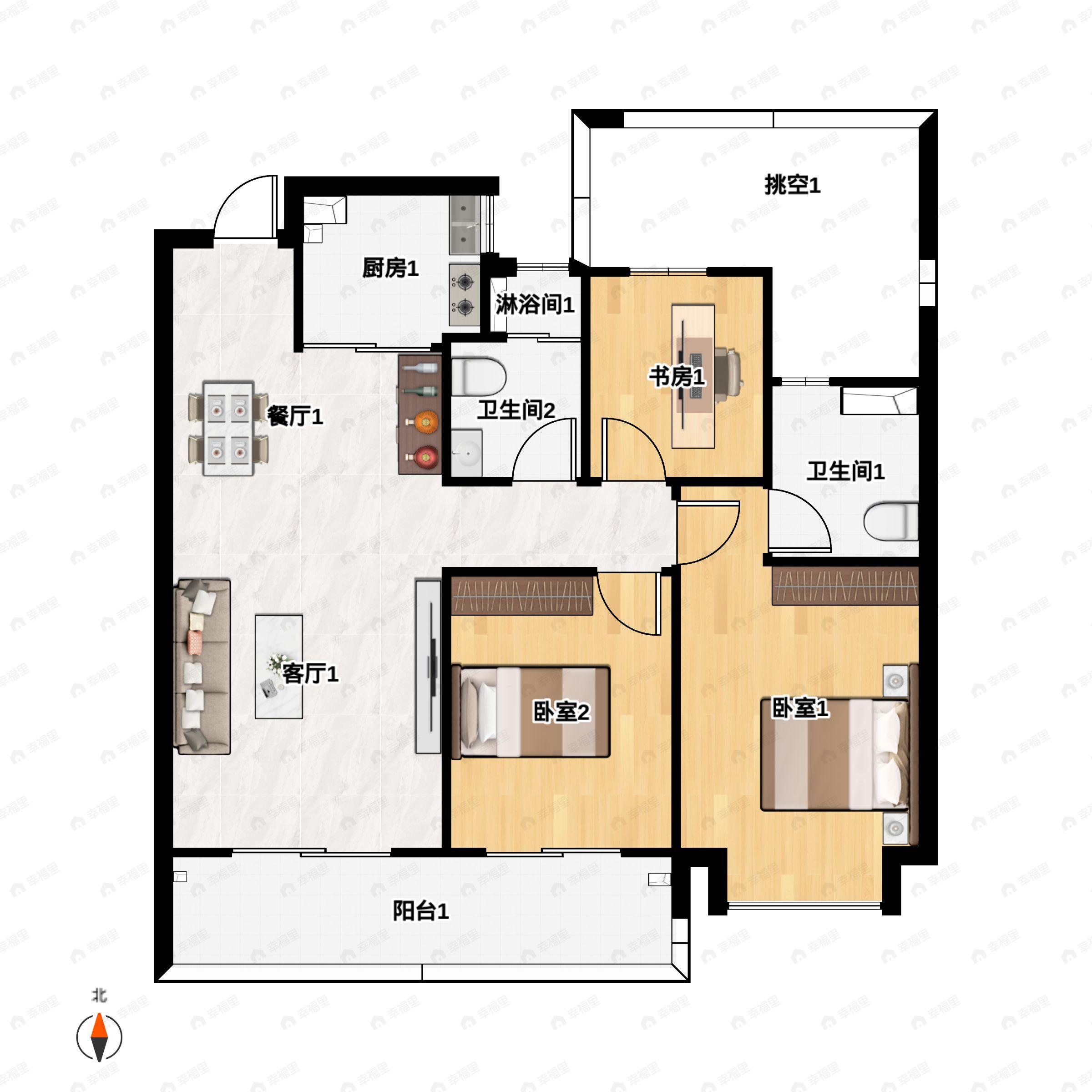 兰香园3室2厅2卫户型图