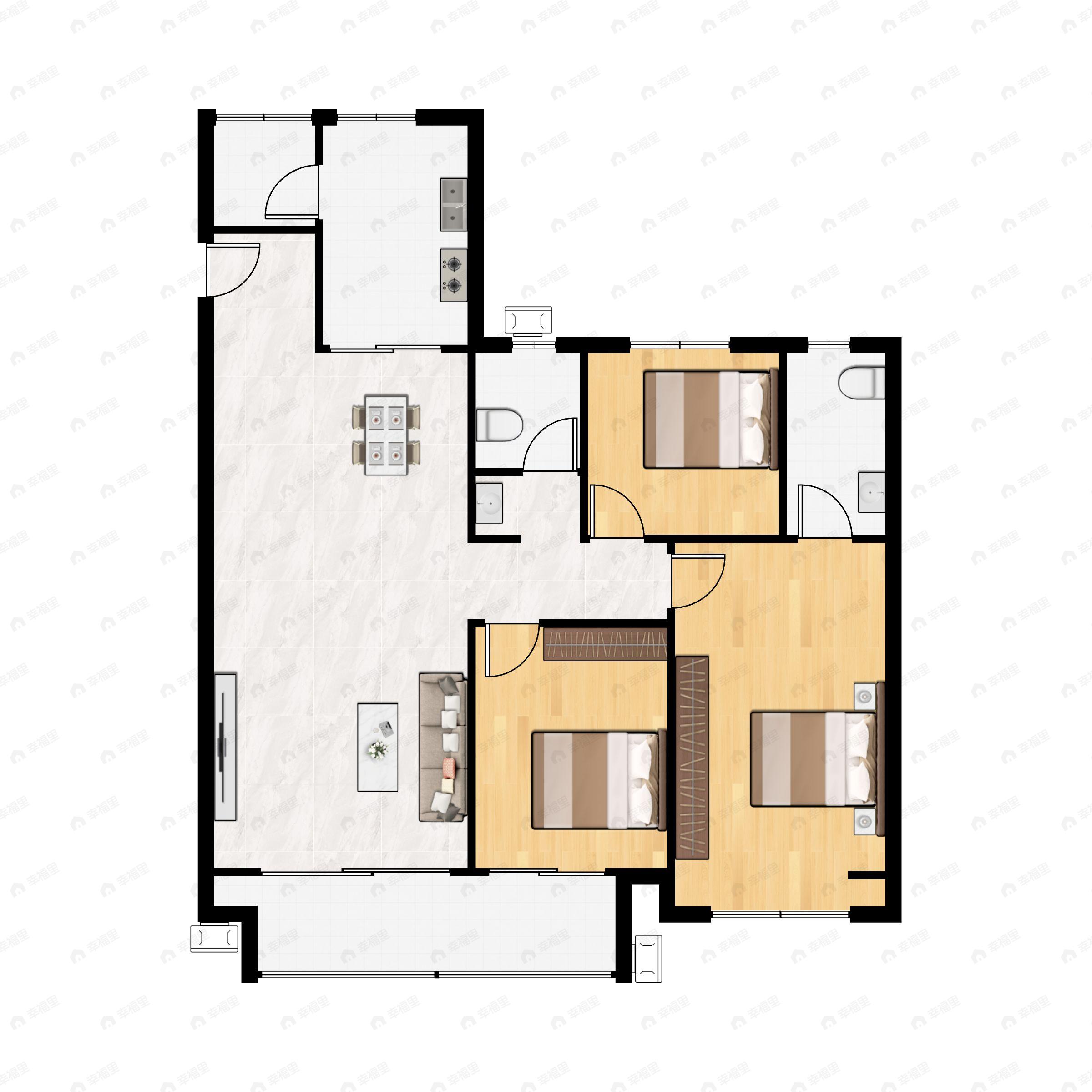 3室2厅2卫建面135平南户型图