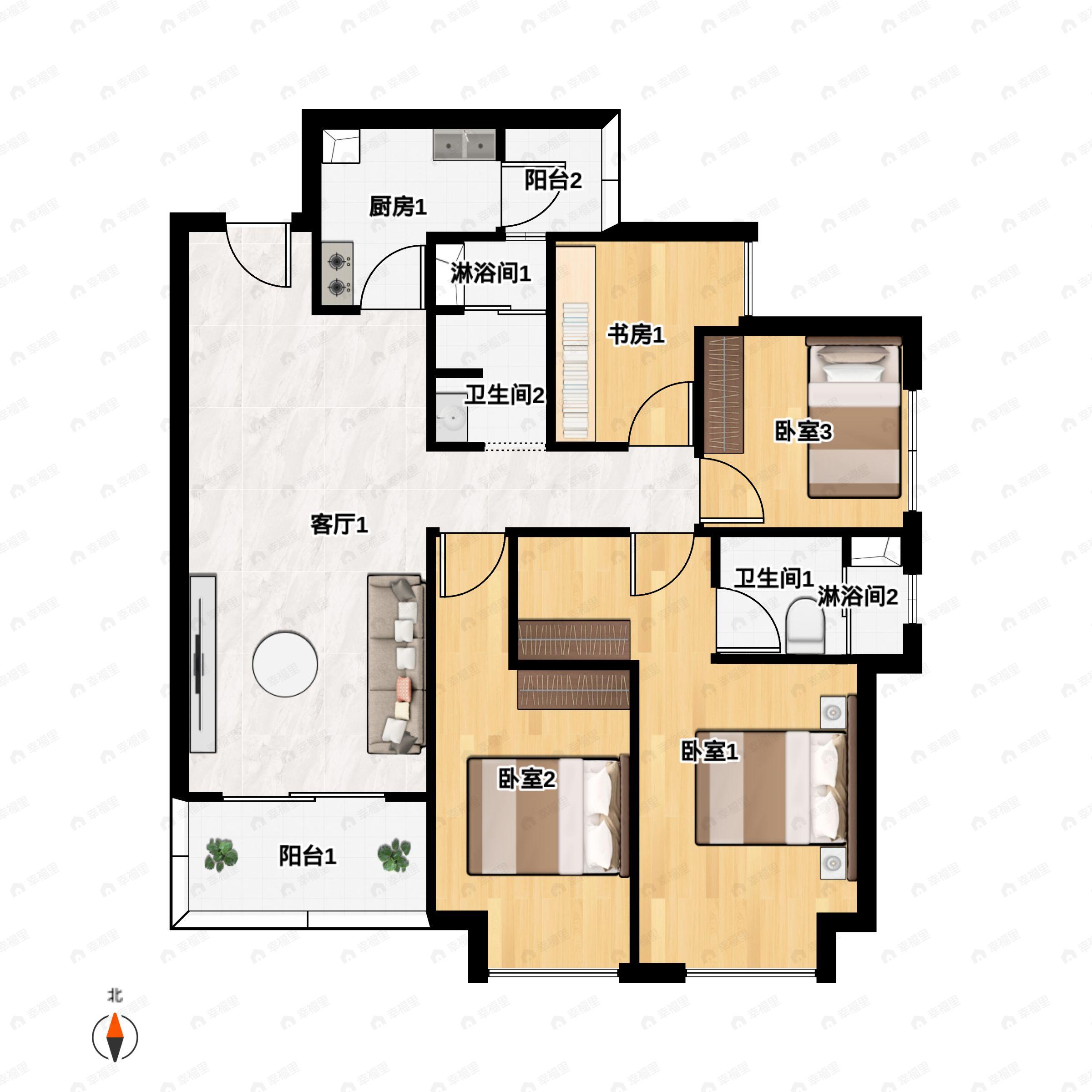 4室2厅2卫建面127平户型图