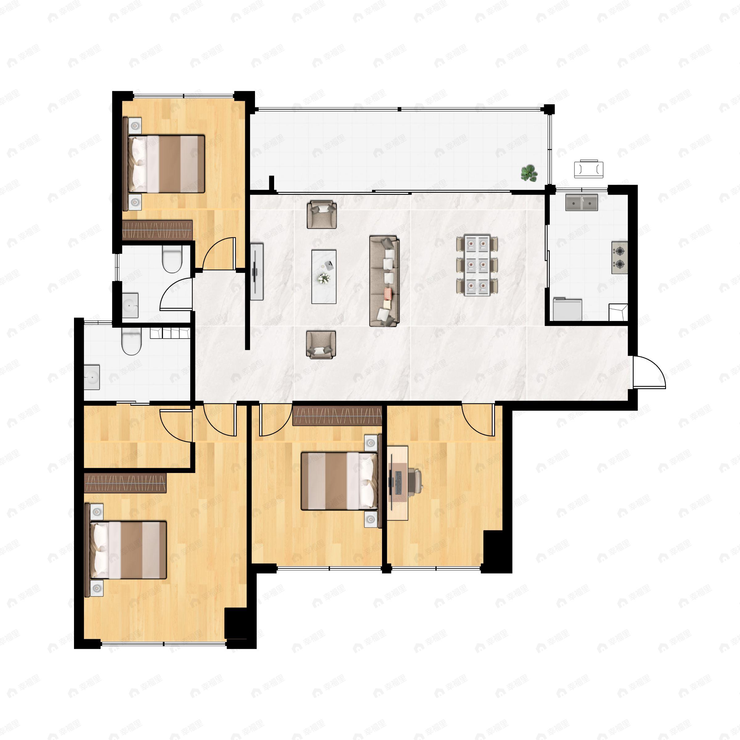 4室2厅2卫建面124平户型图