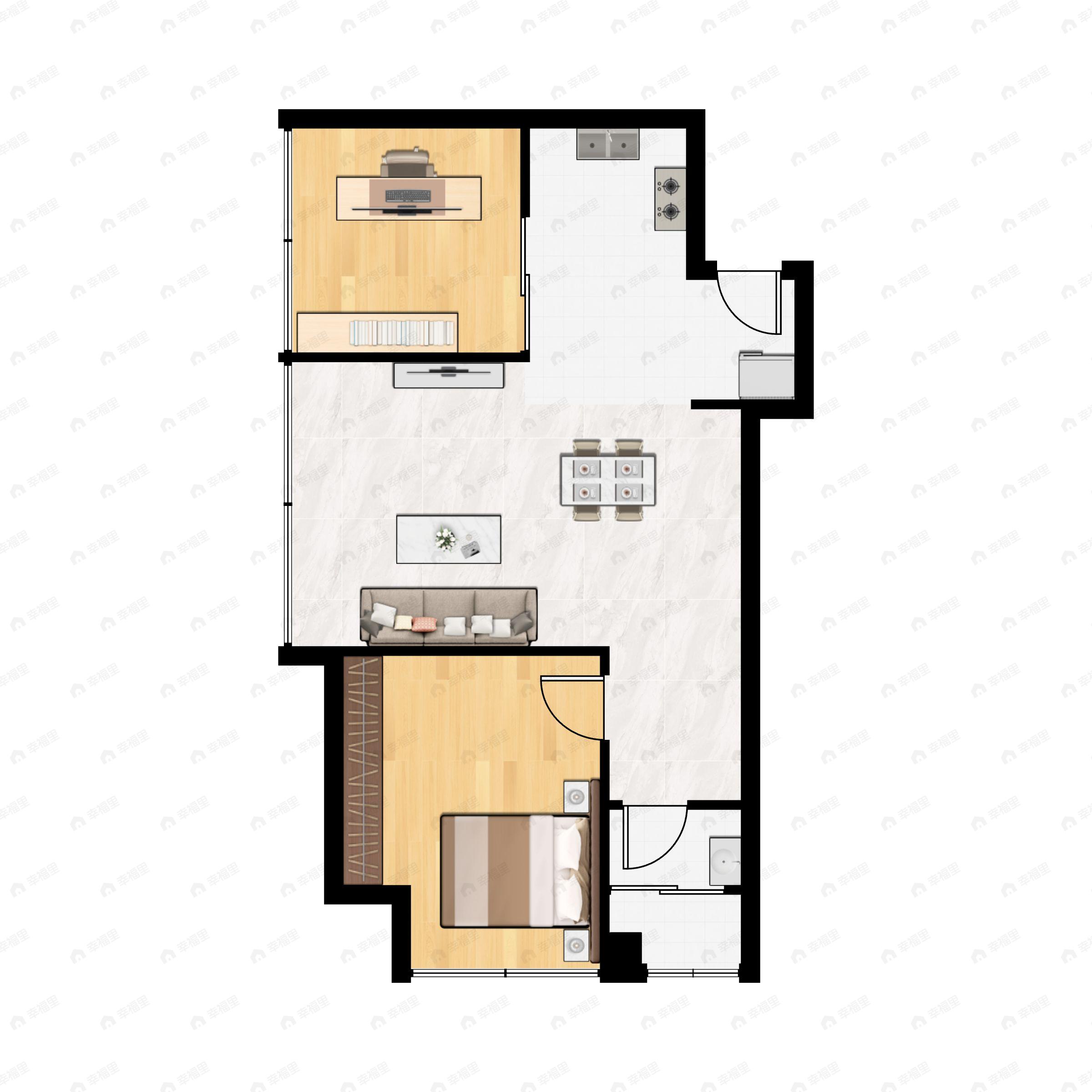 1室1厅1卫建面90m²南户型图