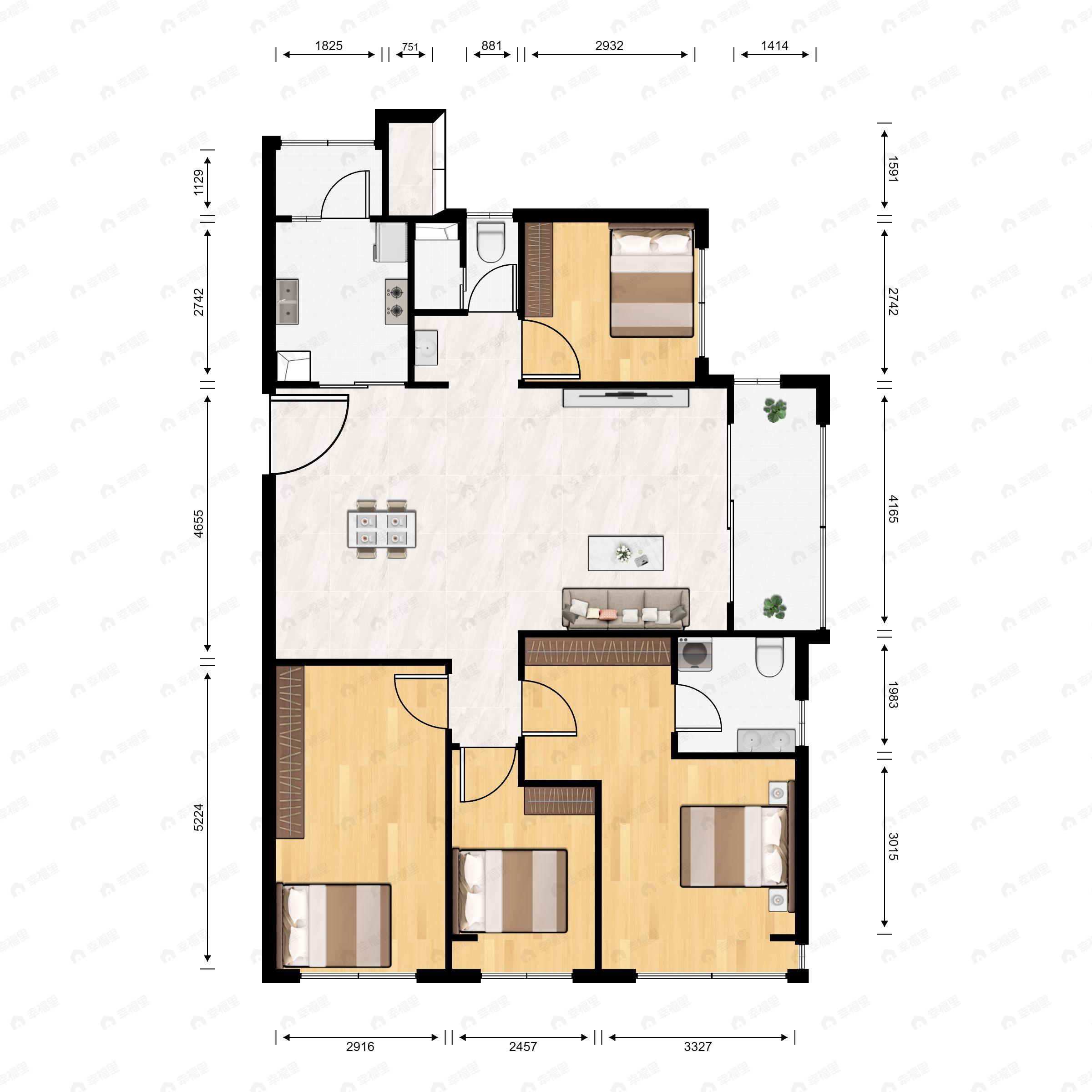 成都鑫苑城4室2厅2卫户型图