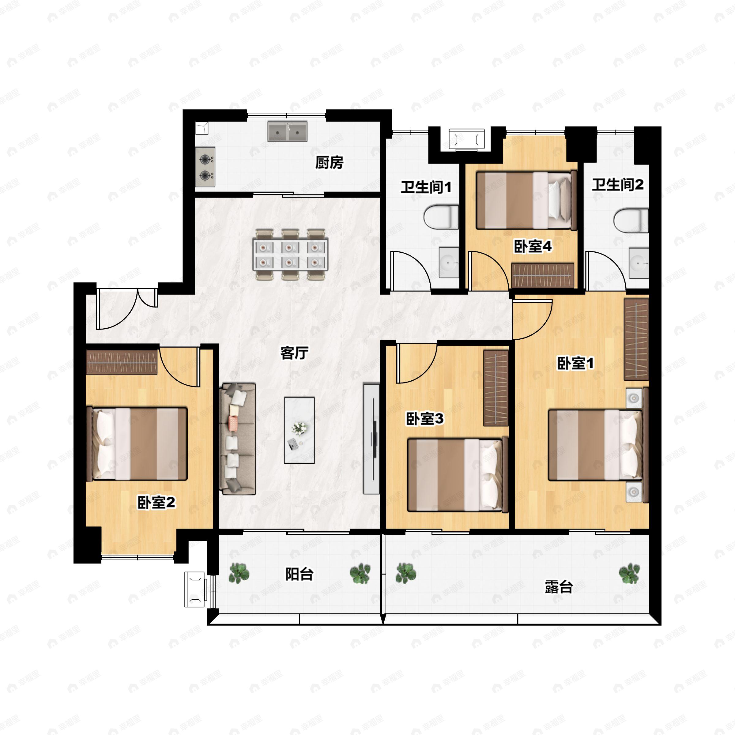 4室2厅2卫建面135平南户型图