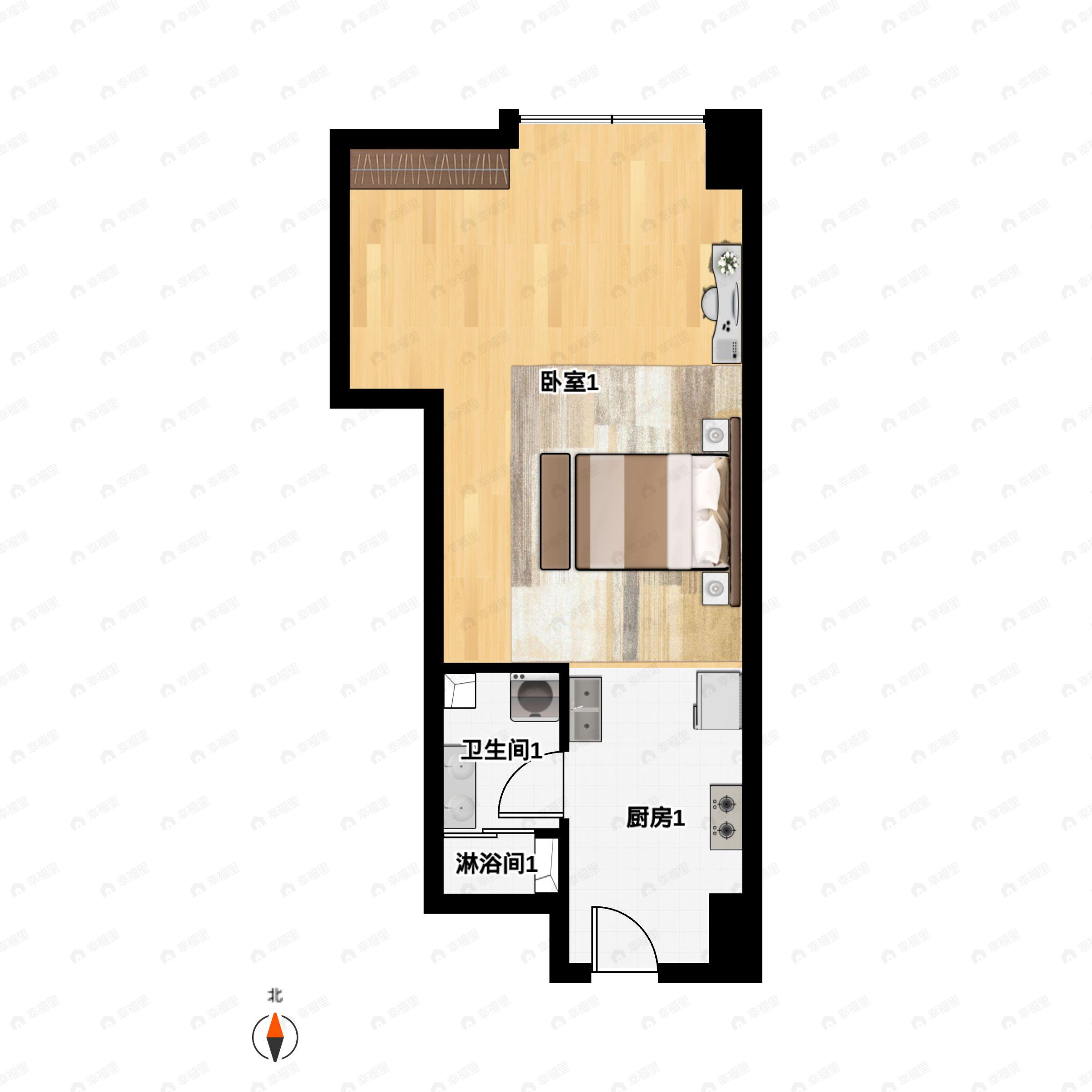 1室1厅1卫建面43平户型图