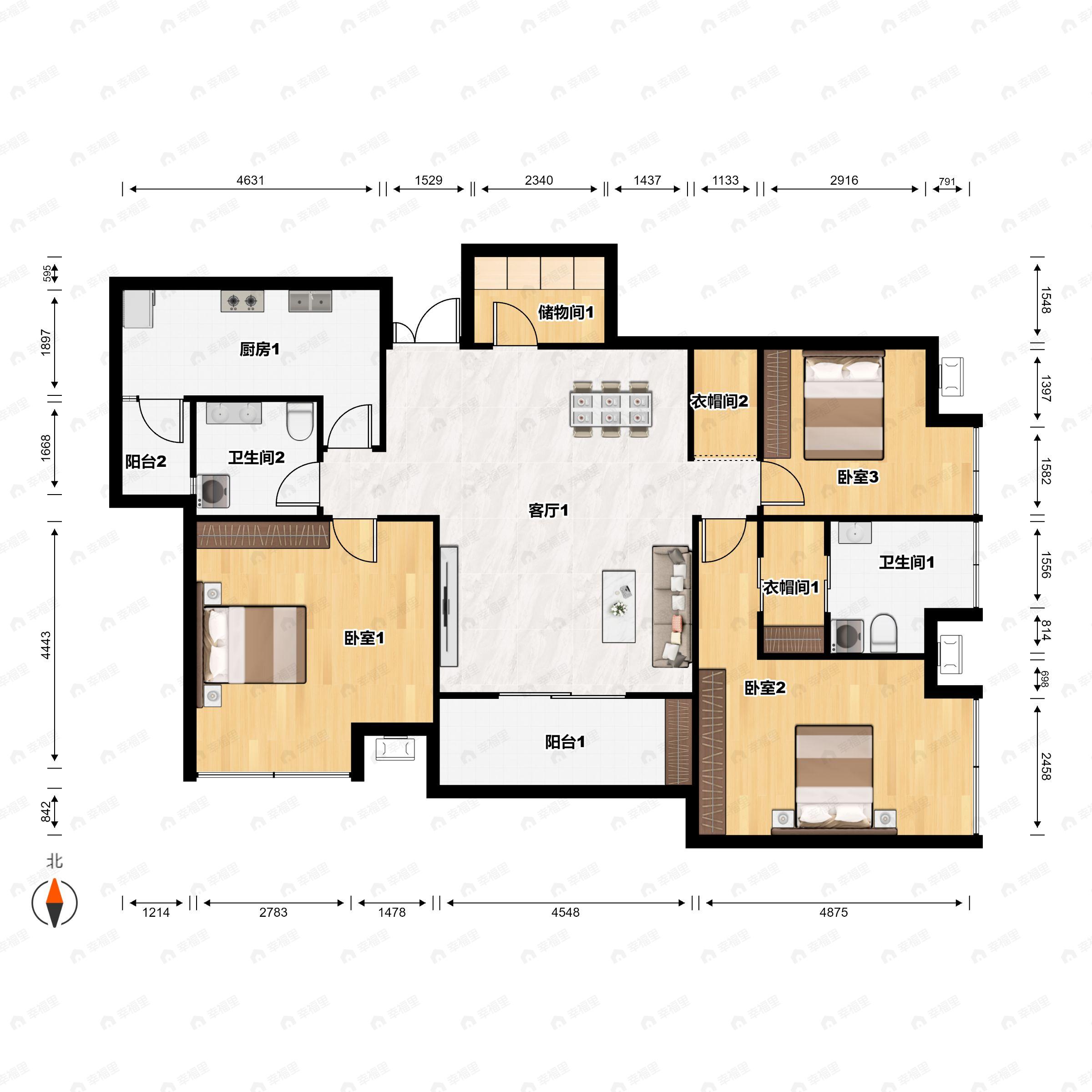 罗宾森尚城华府3室2厅2卫户型图