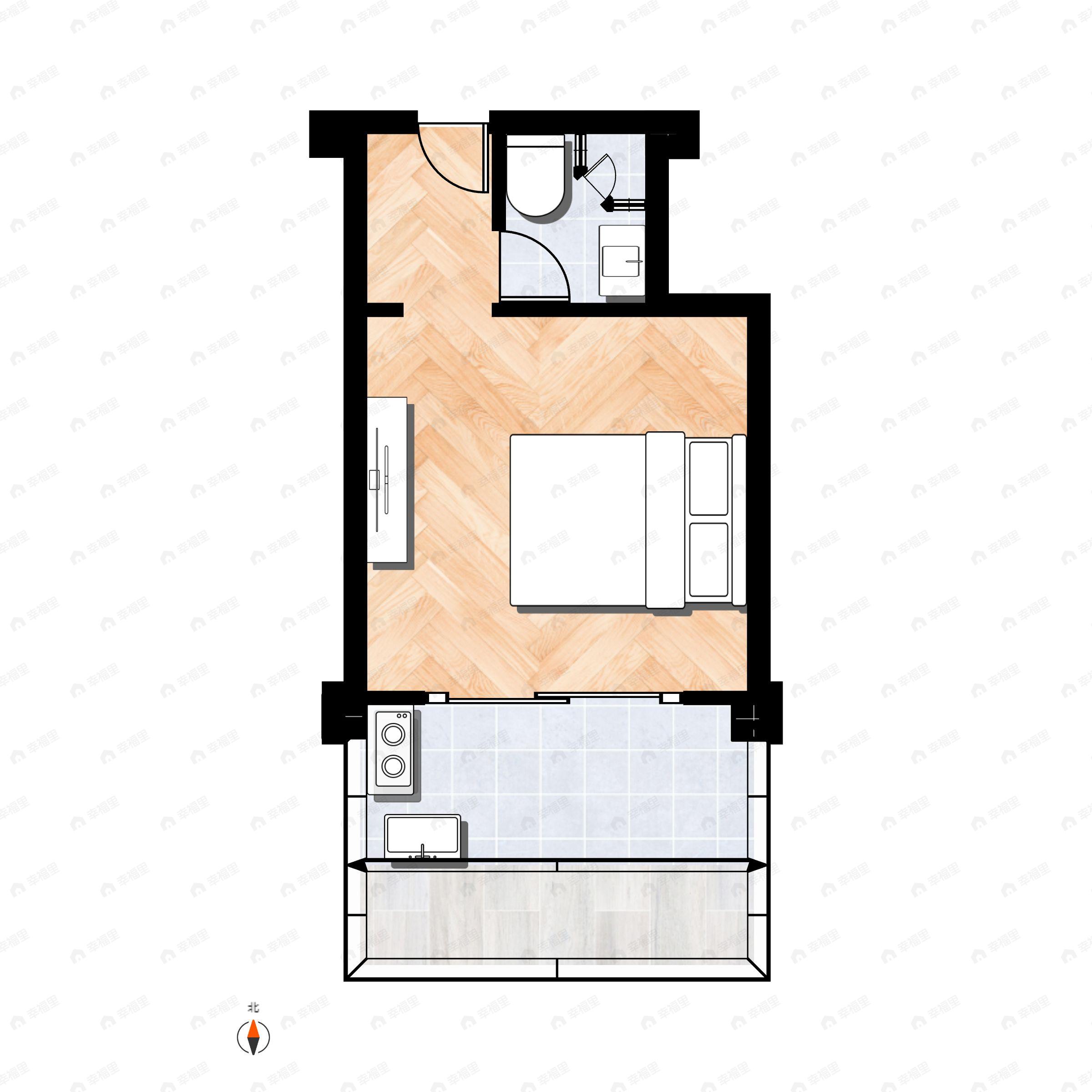 1室1厅1卫建面39平户型图
