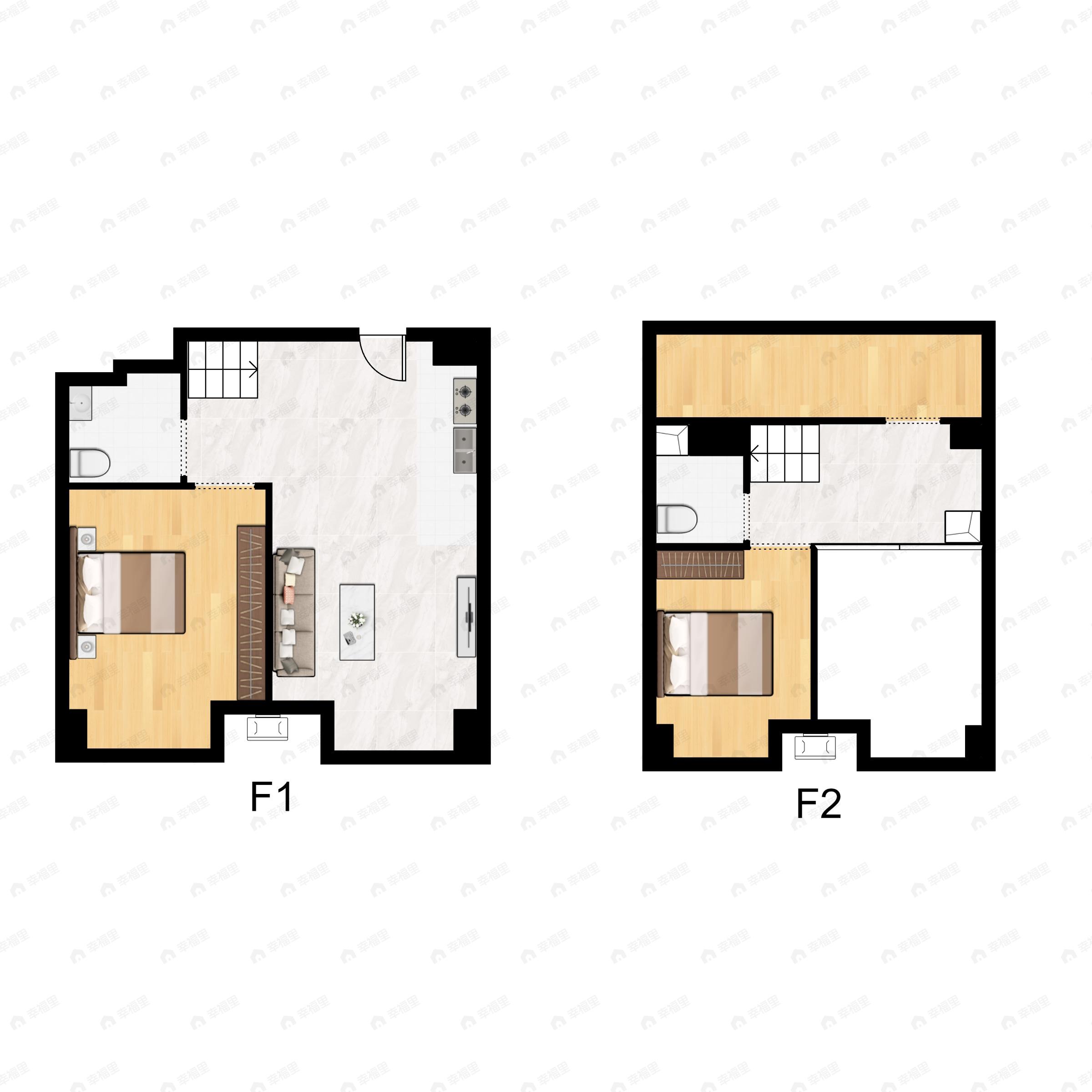2室1厅2卫建面53平南户型图