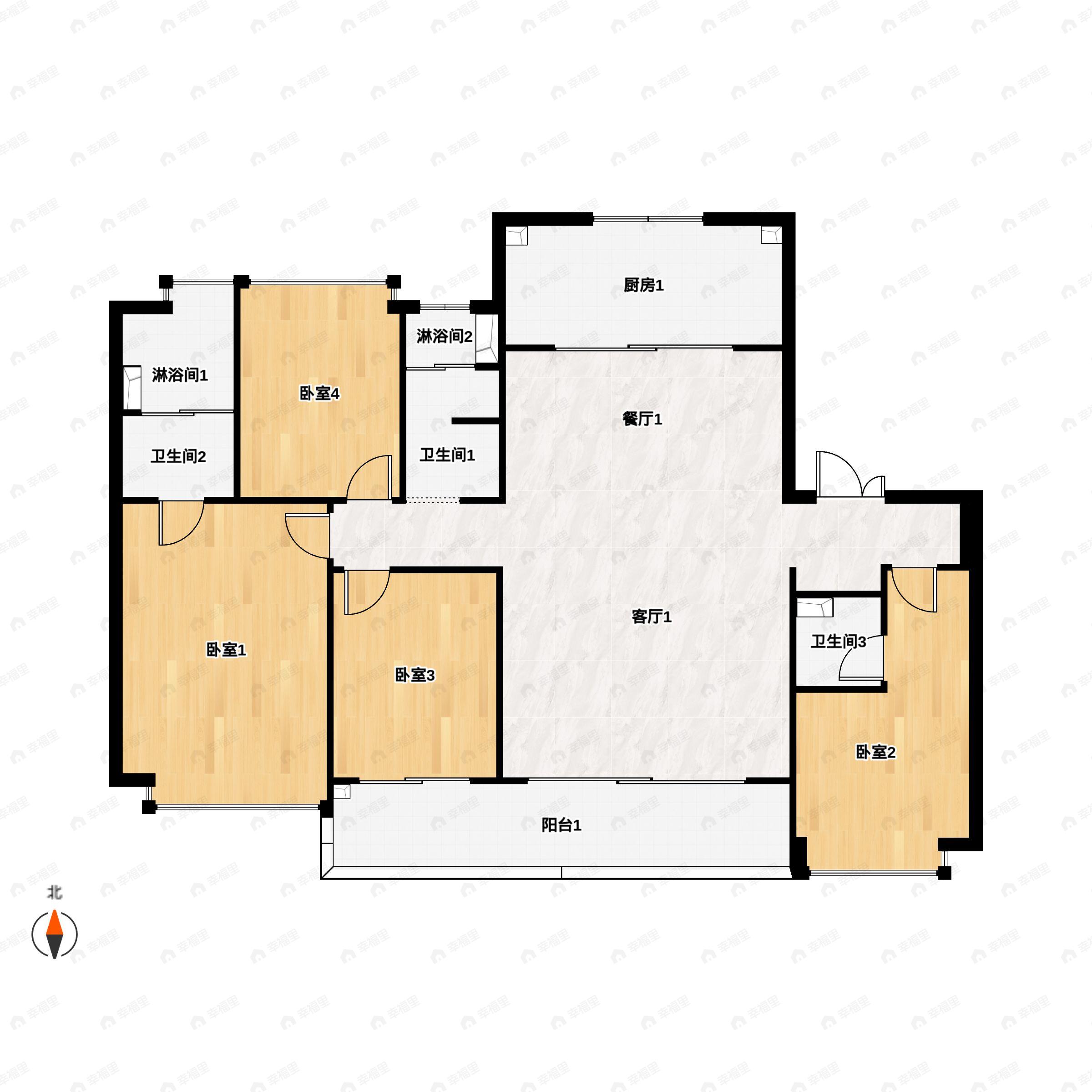 4室2厅3卫建面180平户型图