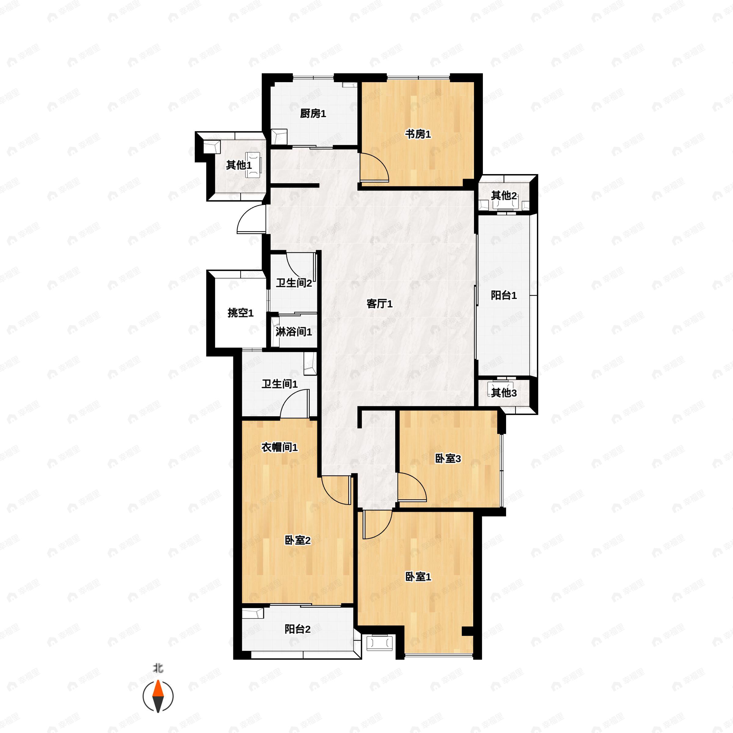 4室2厅2卫建面134平南户型图