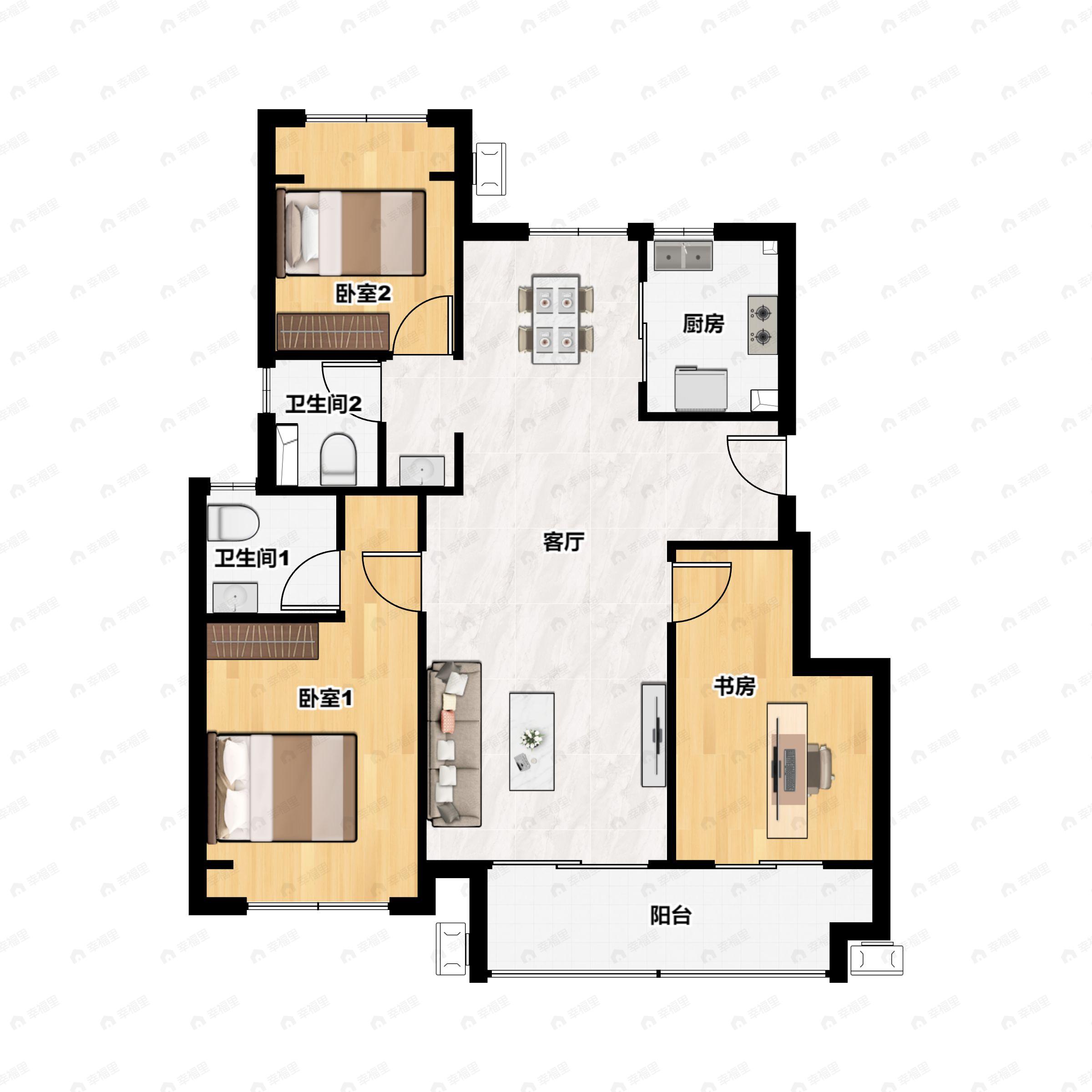 3室2厅2卫建面101平南户型图