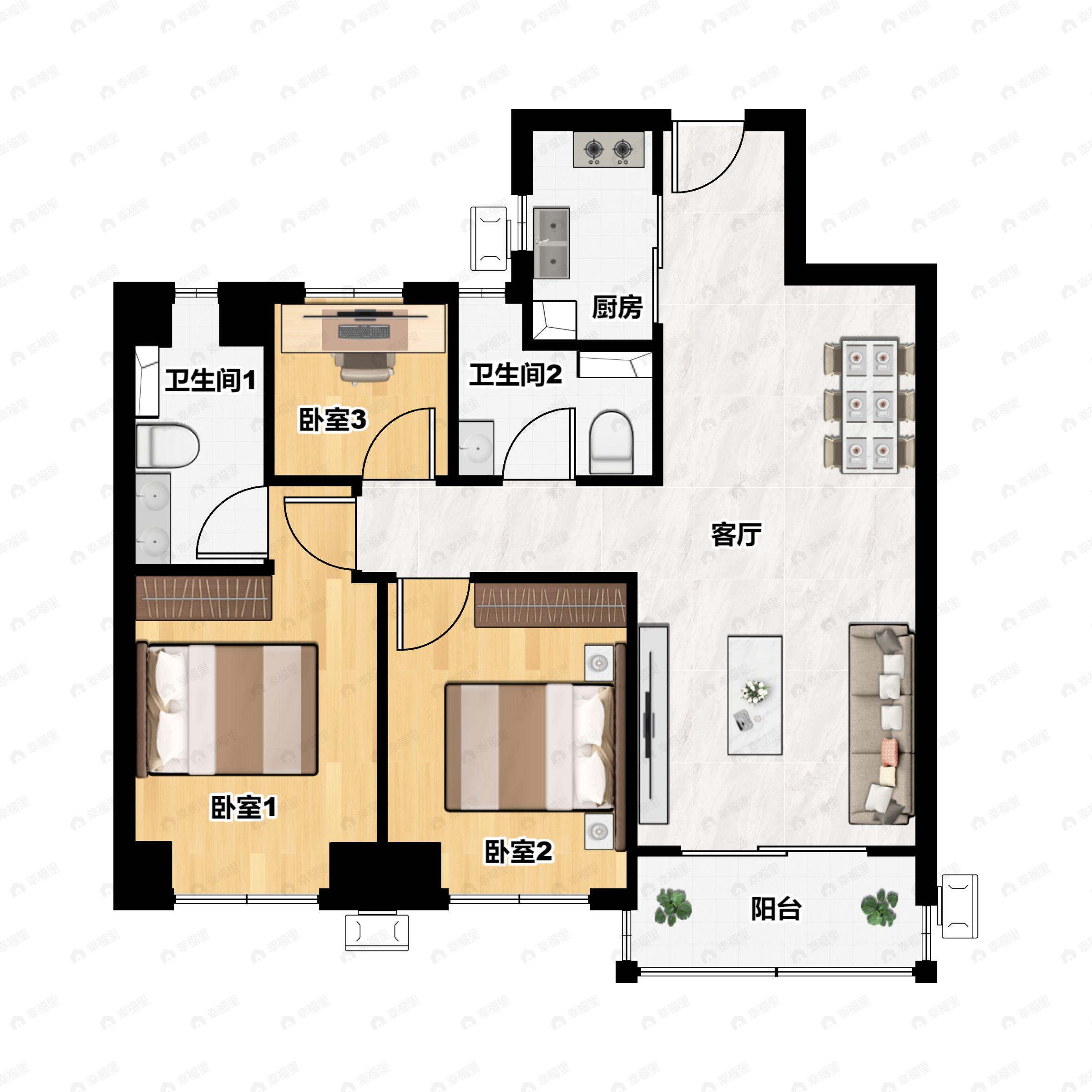 3室2厅2卫建面99平户型图