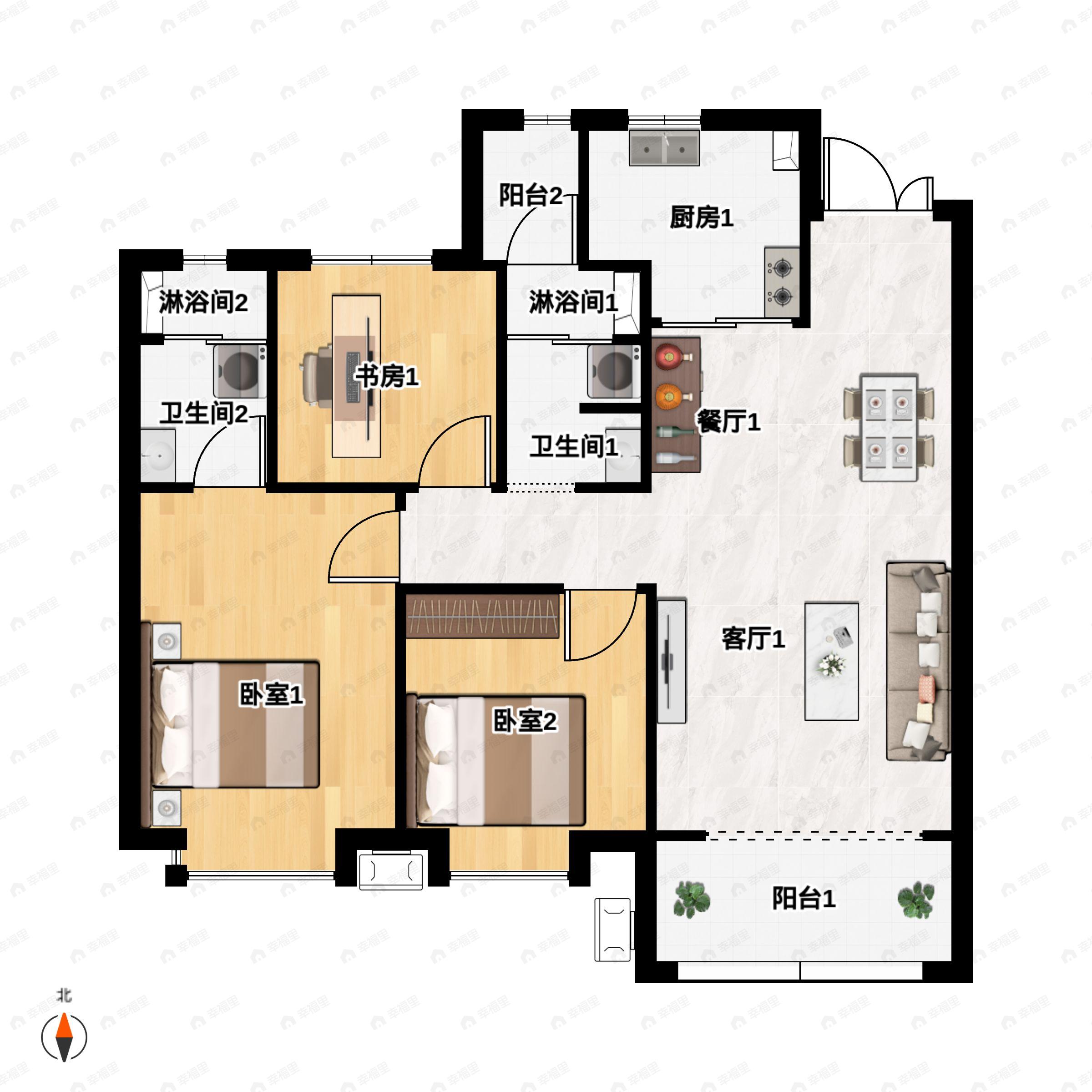 3室2厅2卫建面117平户型图
