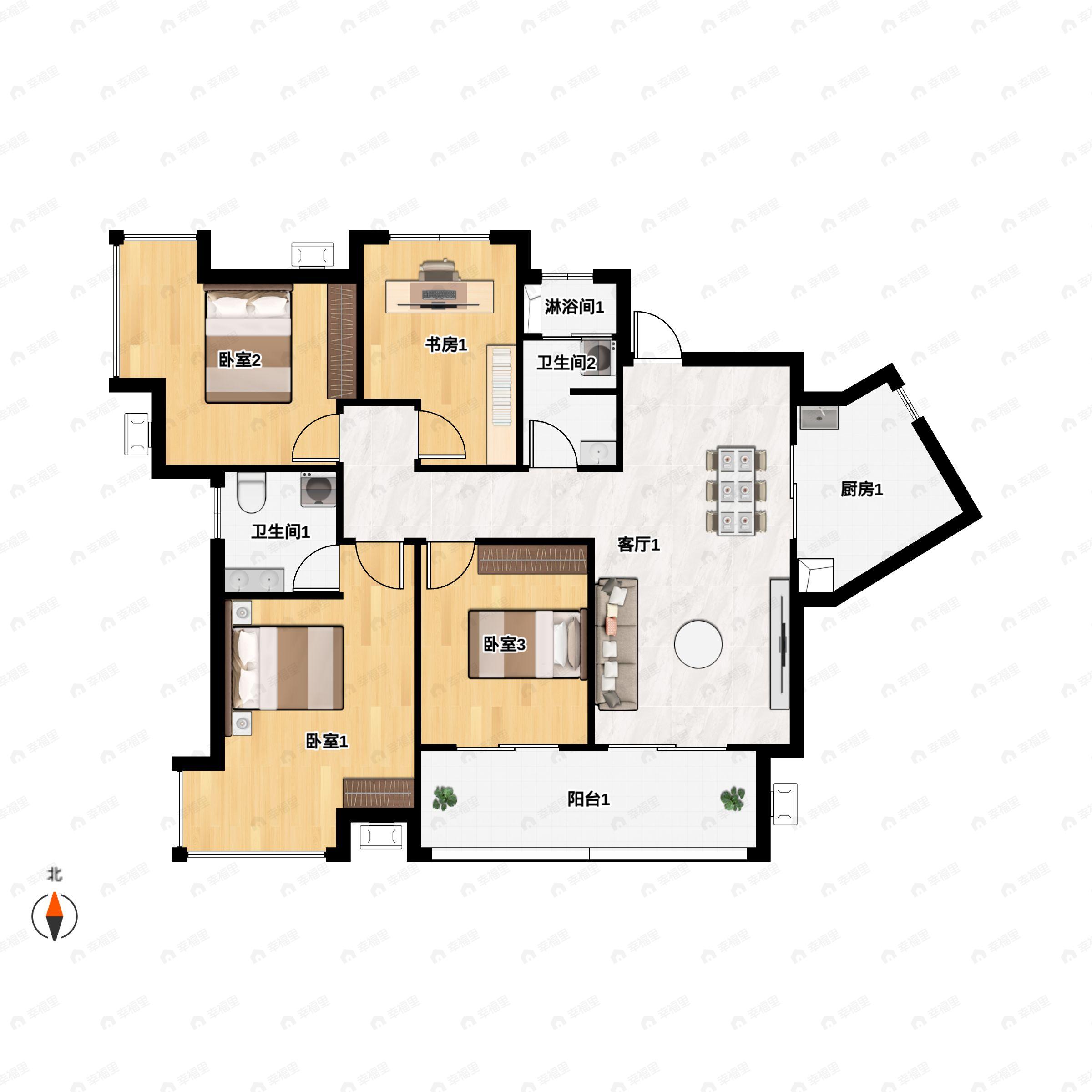 4室2厅2卫建面126平南户型图