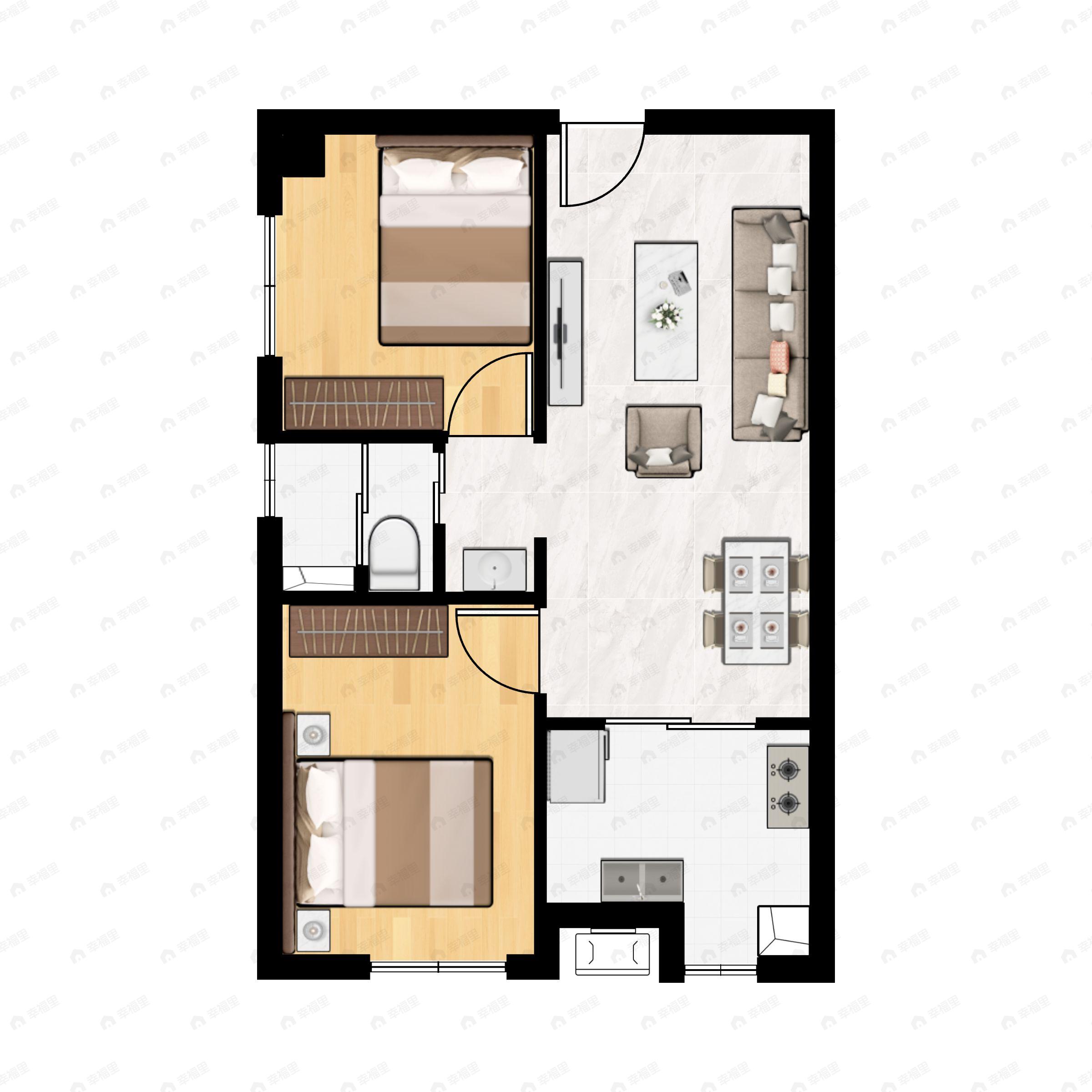 2室2厅1卫建面77平户型图