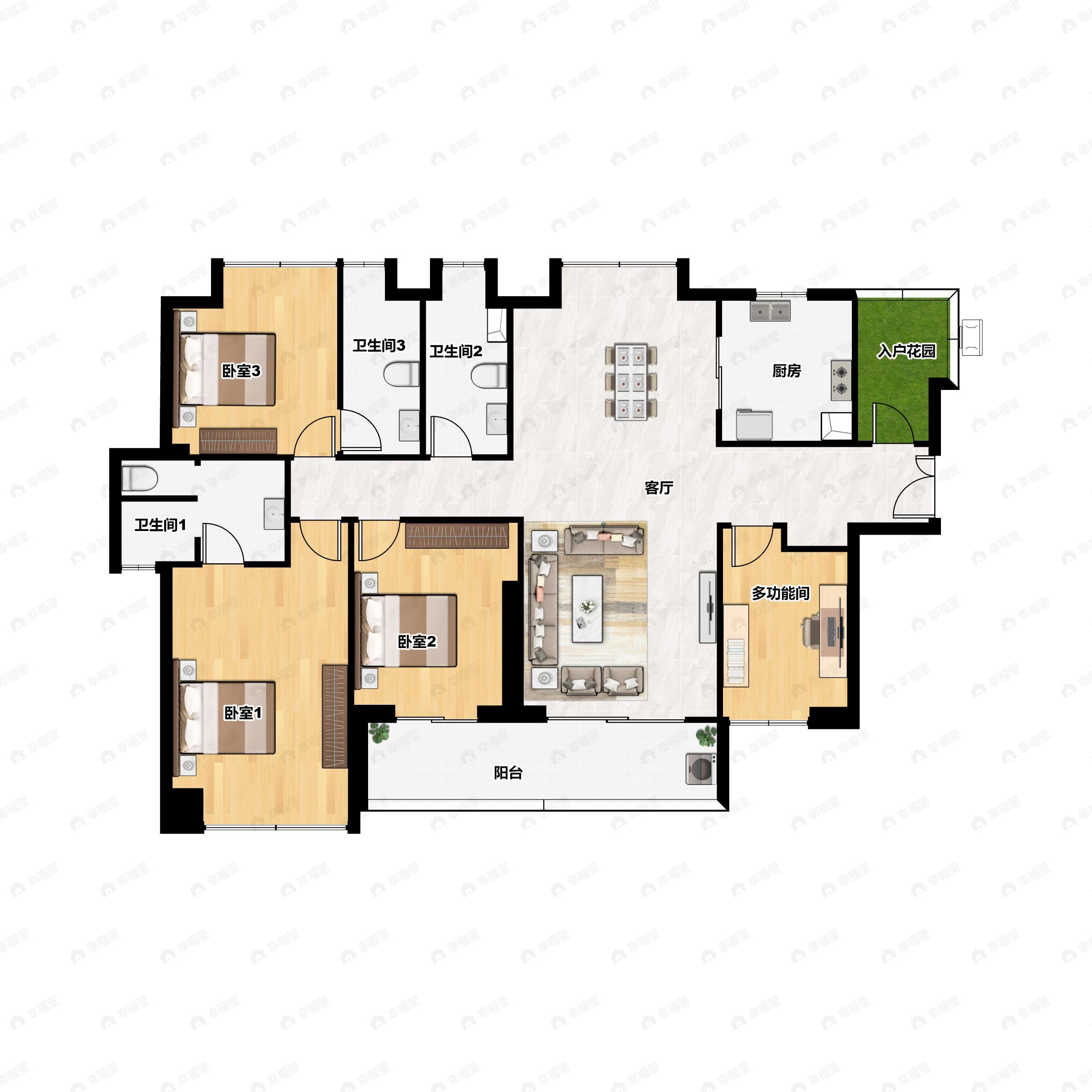 4室2厅3卫建面184平南户型图