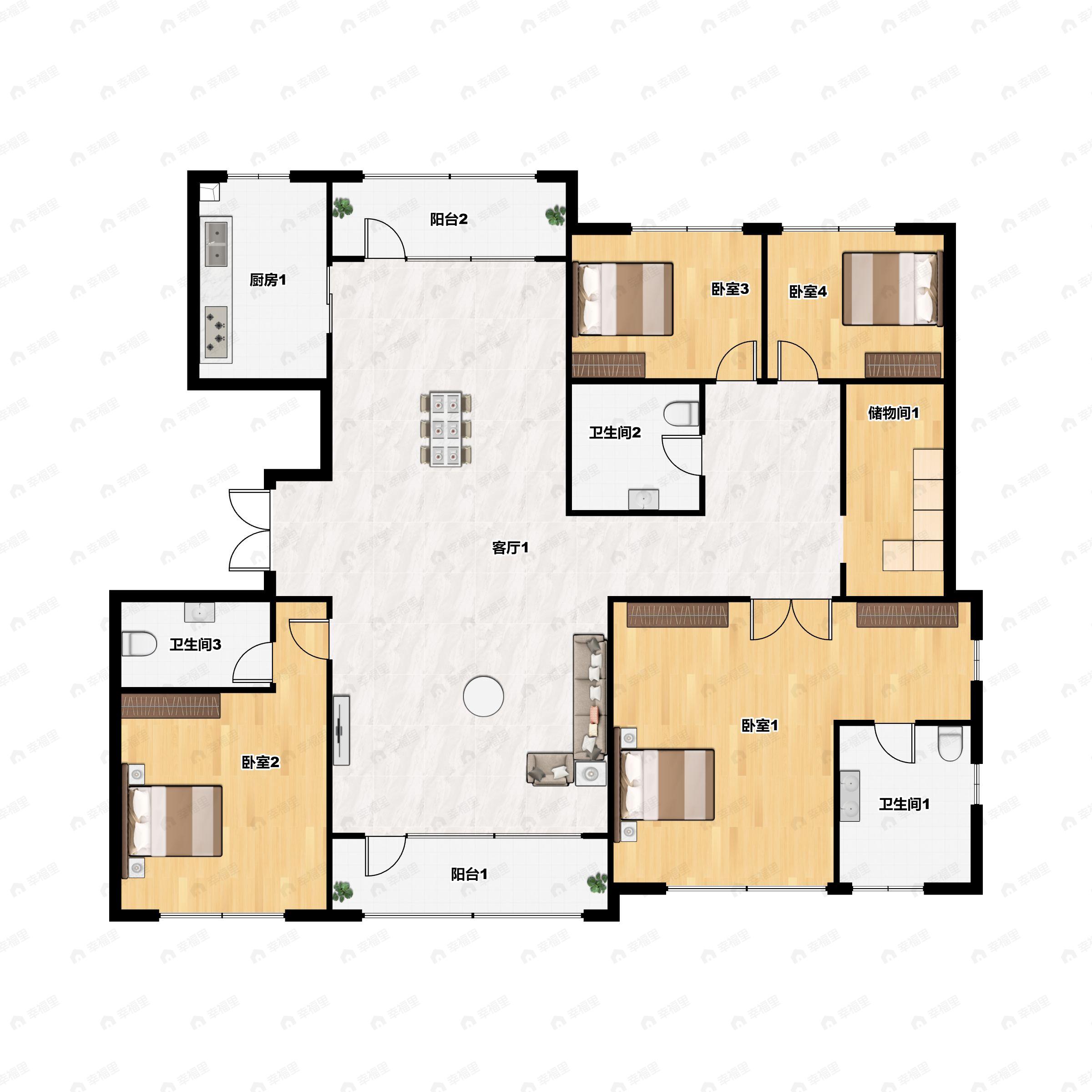 4室2厅3卫建面240平南户型图