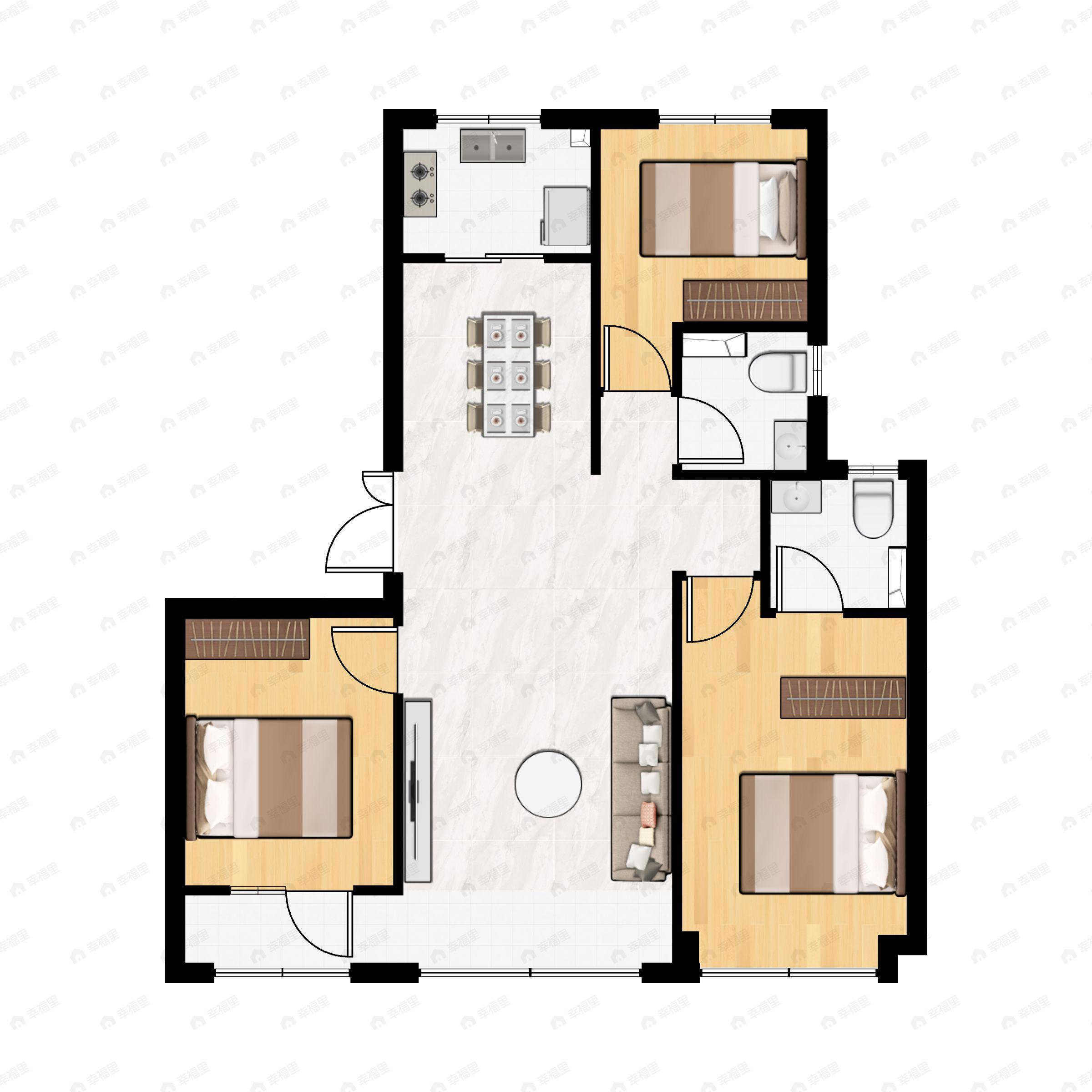 3室2厅2卫建面137m²北|南户型图