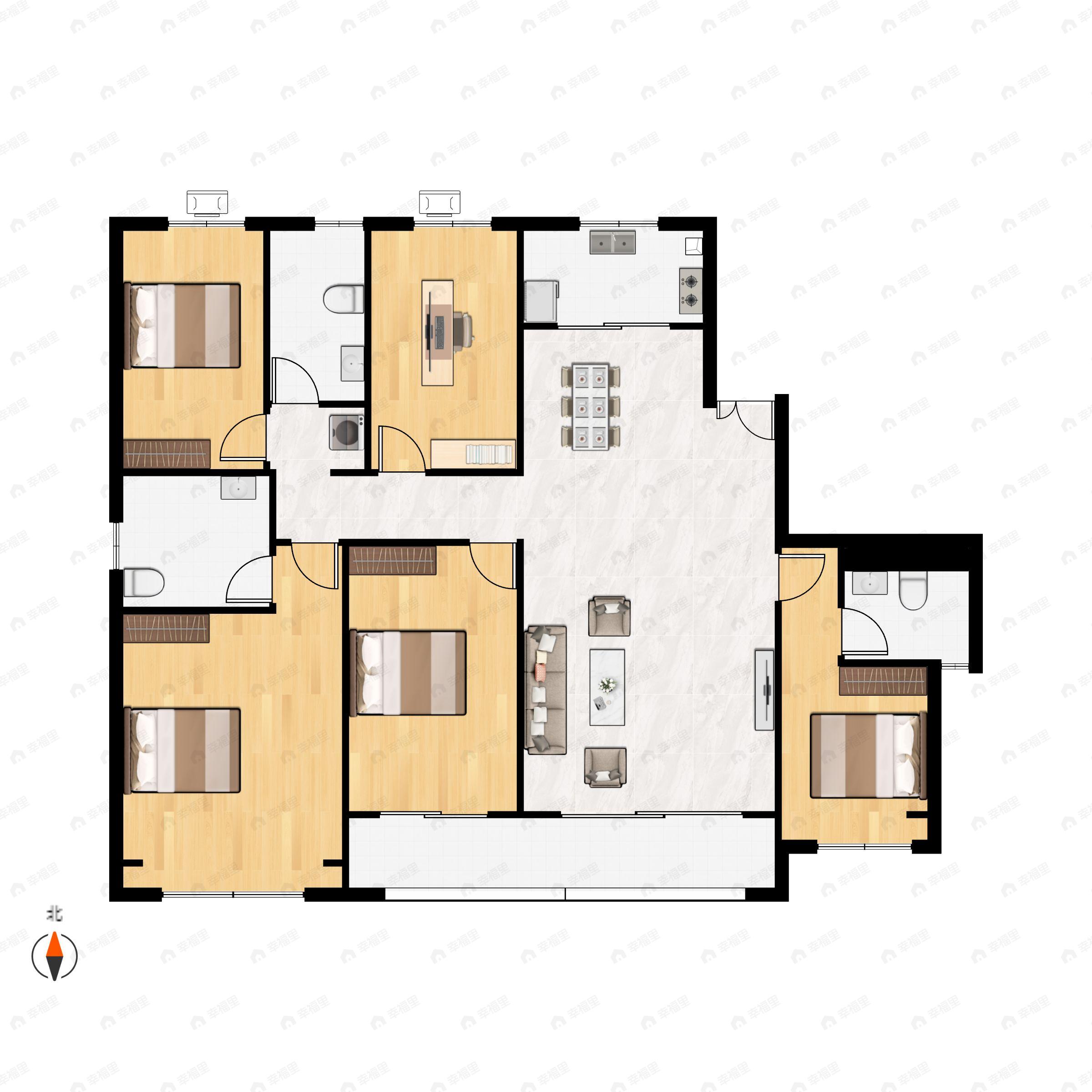 5室2厅3卫建面208平户型图