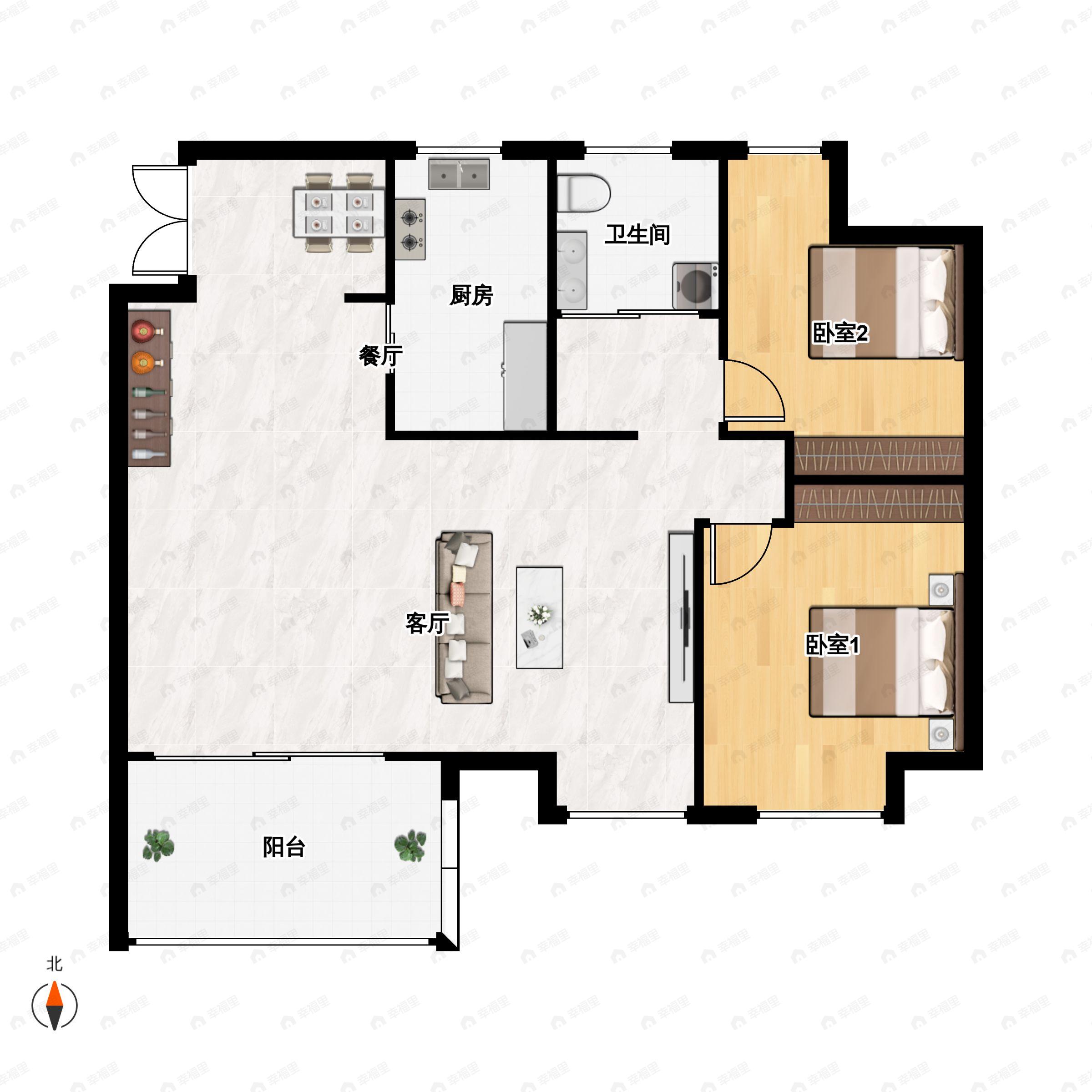 陆家嘴锦绣澜山2室2厅1卫户型图