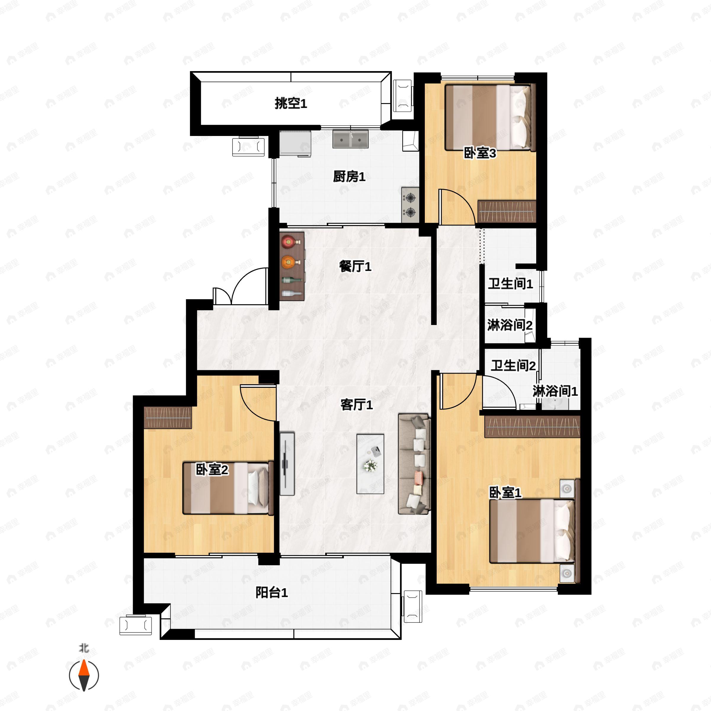 绿城春风江南3室2厅2卫户型图
